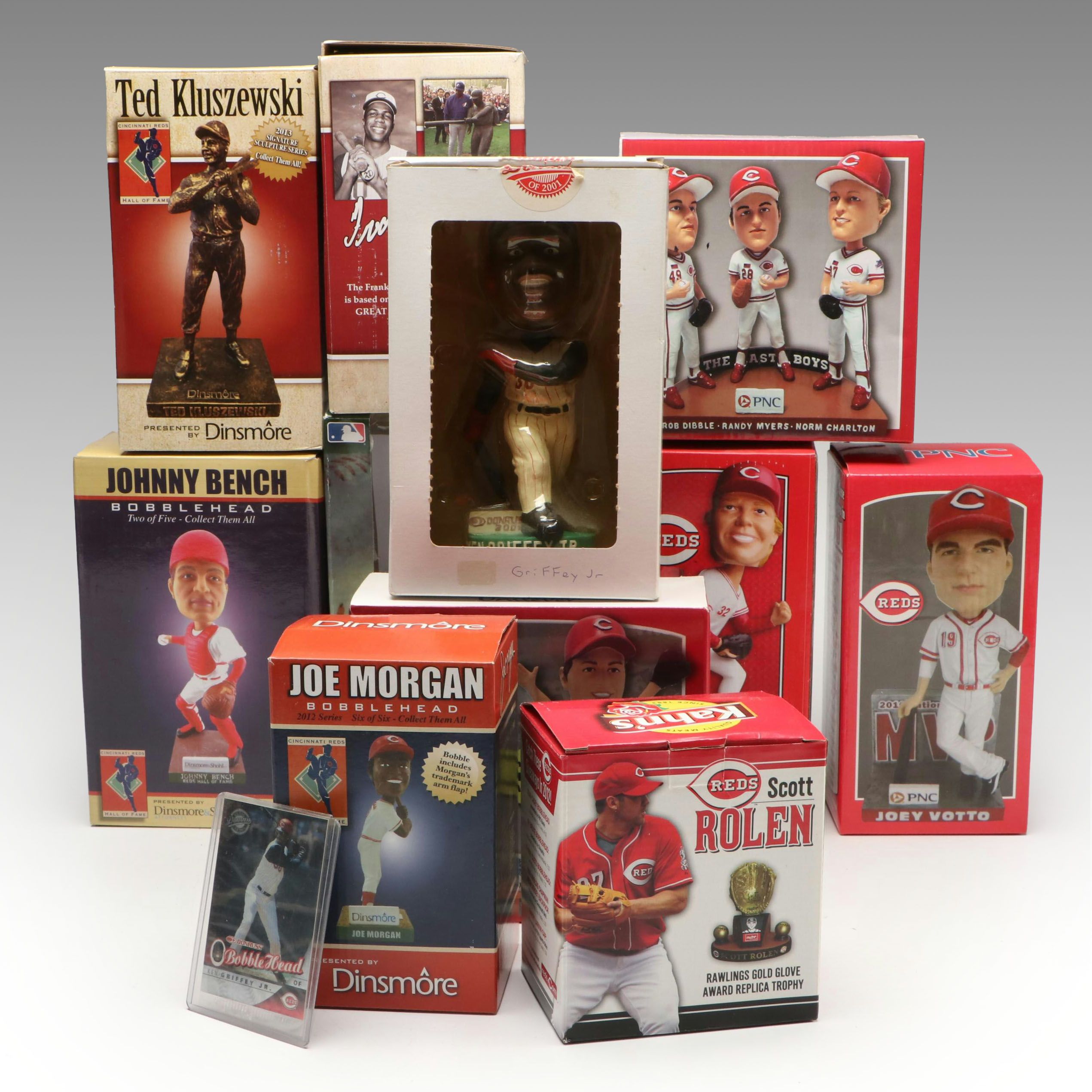 Donruss Ken Griffey Jr. Card and Bobblehead with More Cincinnati Reds Figurines