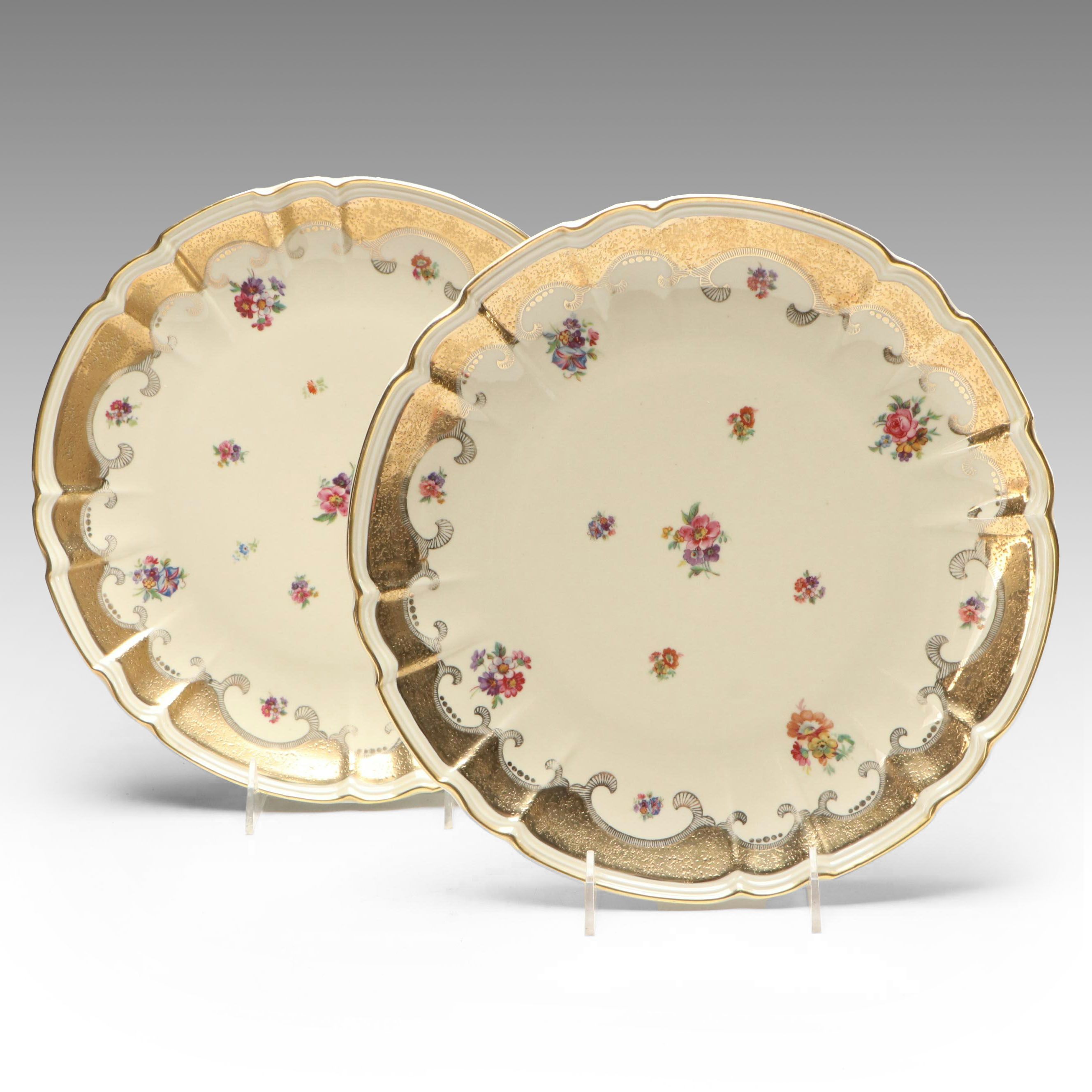 Oscar Schlegelmilch Gilt Scalloped Rim Porcelain Plates