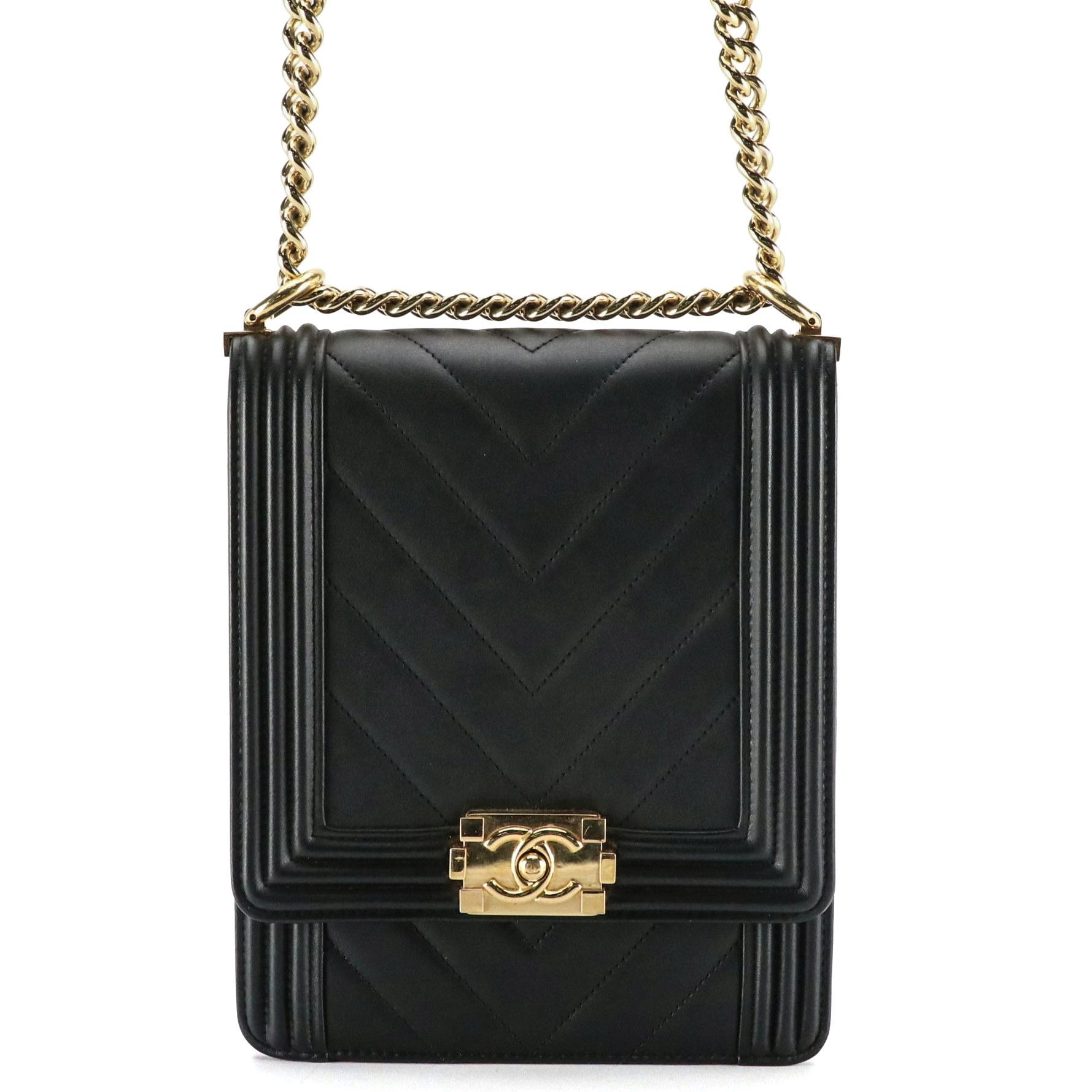 Chanel North/South Boy Flap Bag in Chevron Quilted Lambskin Leather