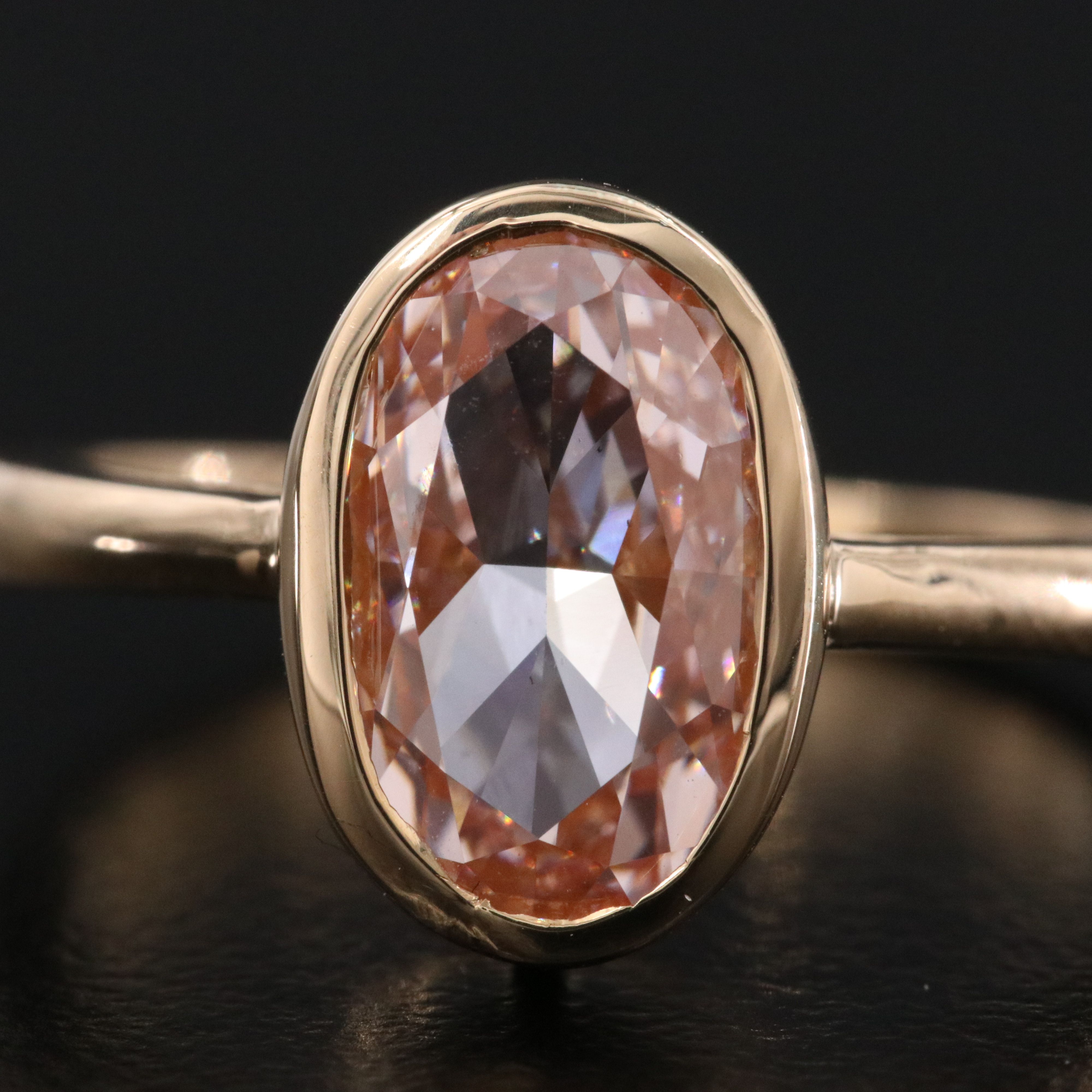 18K 3.00 CT Lab Grown Fancy Pink Diamond Solitaire Ring with IGI Report