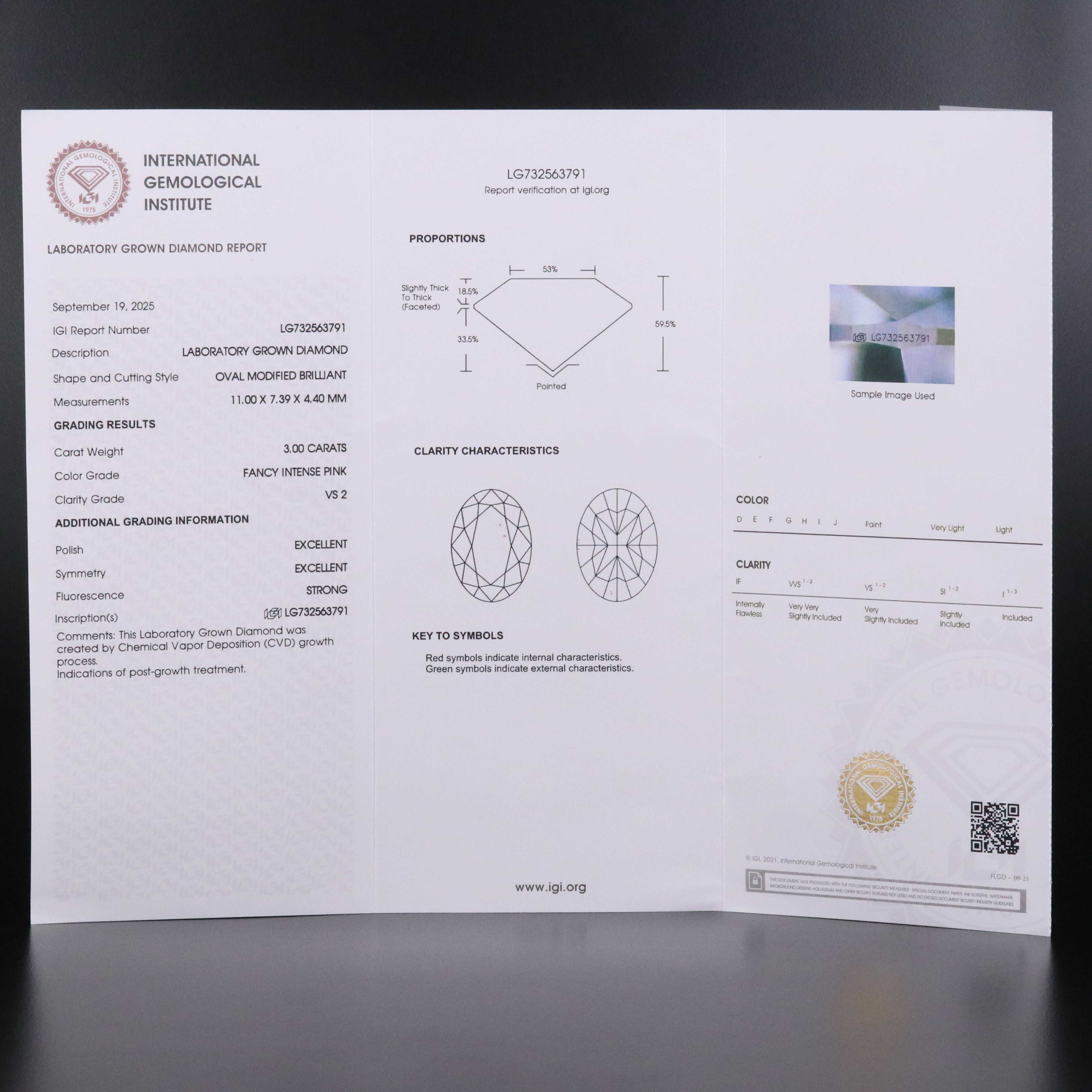 18K 3.00 CT Lab Grown Fancy Pink Diamond Solitaire Ring with IGI Report