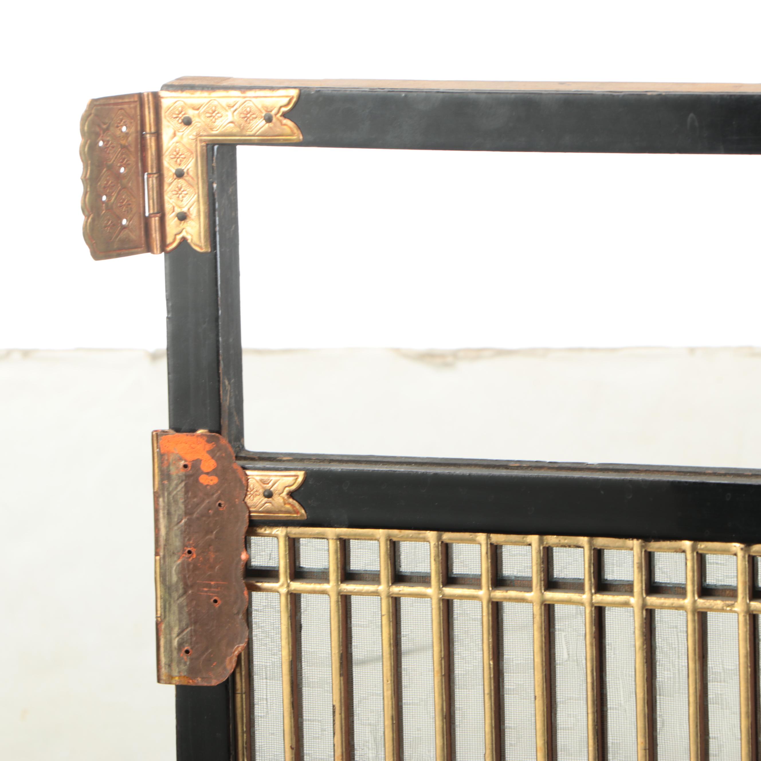 Japanese "Butsudan" Gilt Inlaid Wood Shrine Cabinet Door Panels