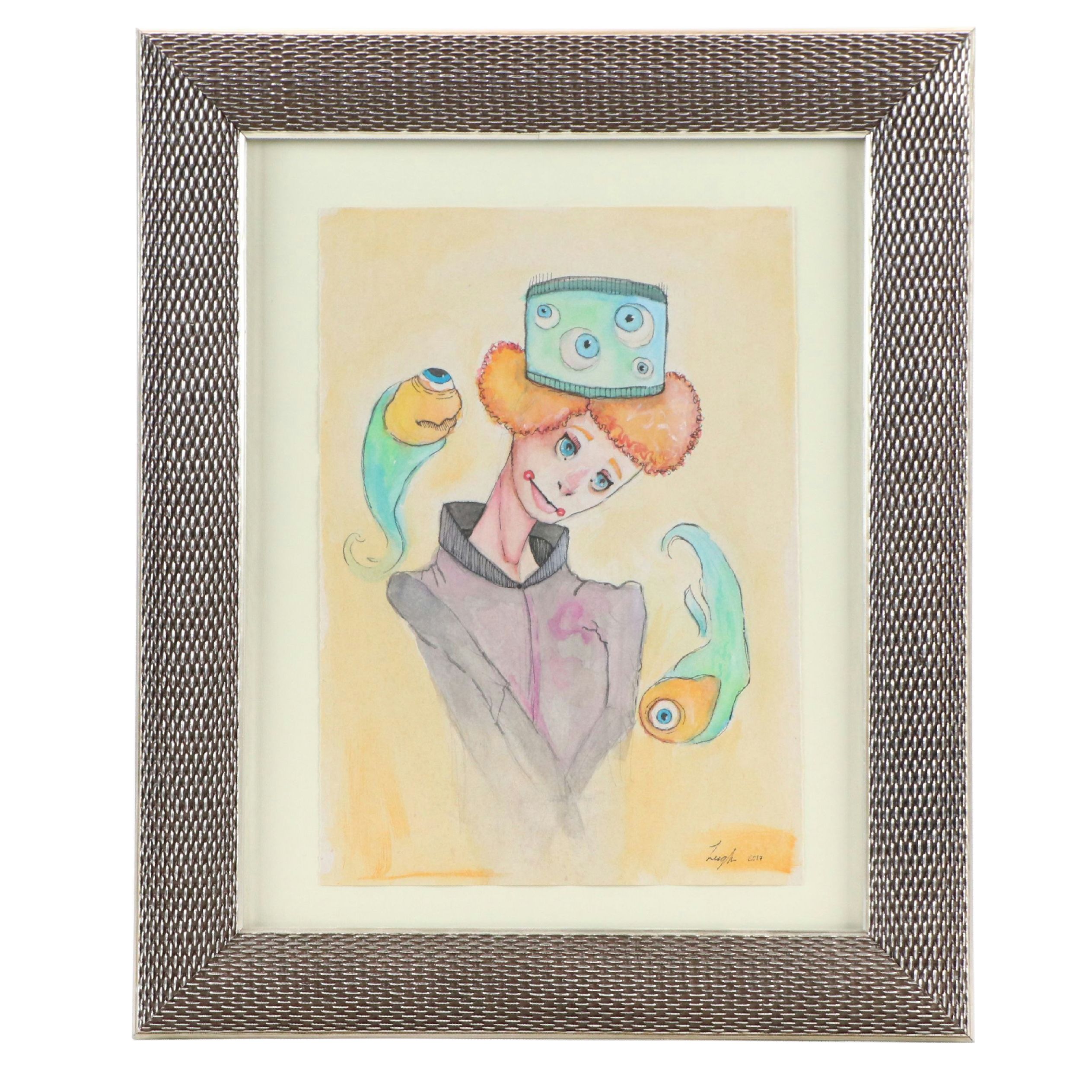 Watercolor Portrait of Whimsical Figure, 2017