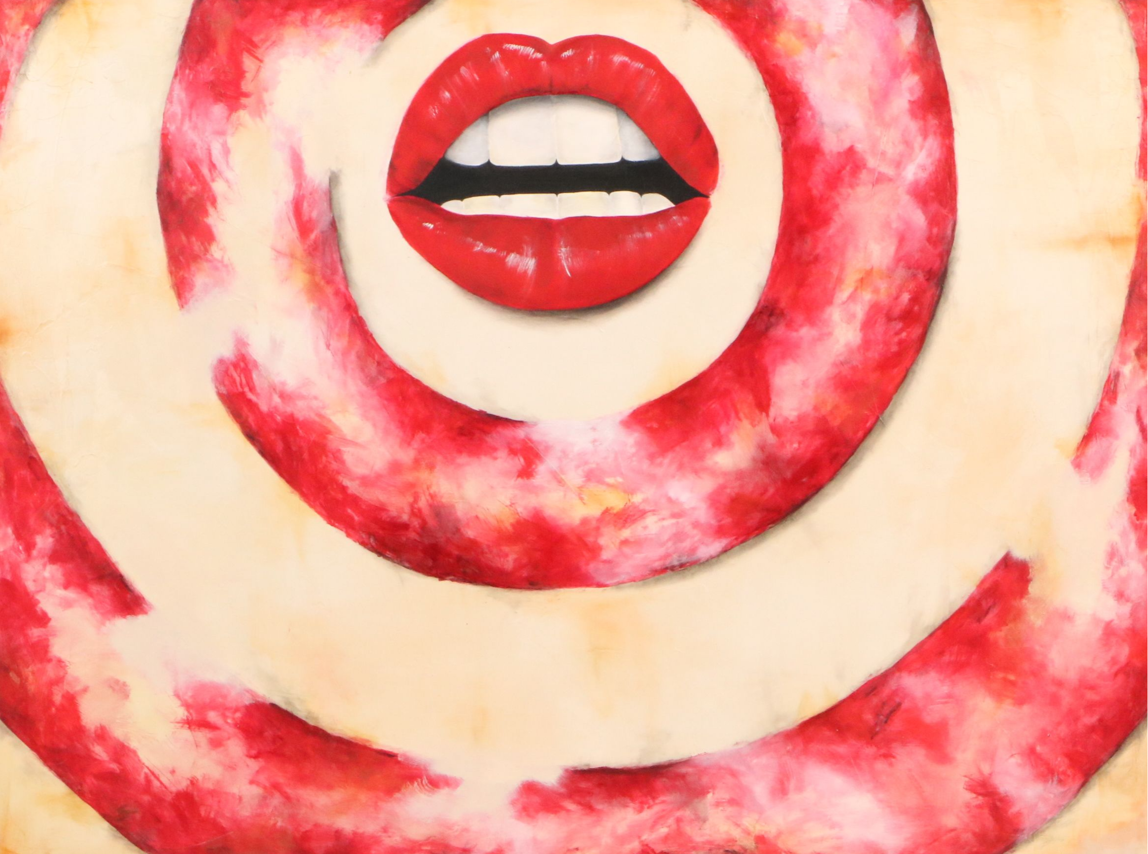 Lori Barclay Surrealist Oil Painting "Target For Love," Circa 2000