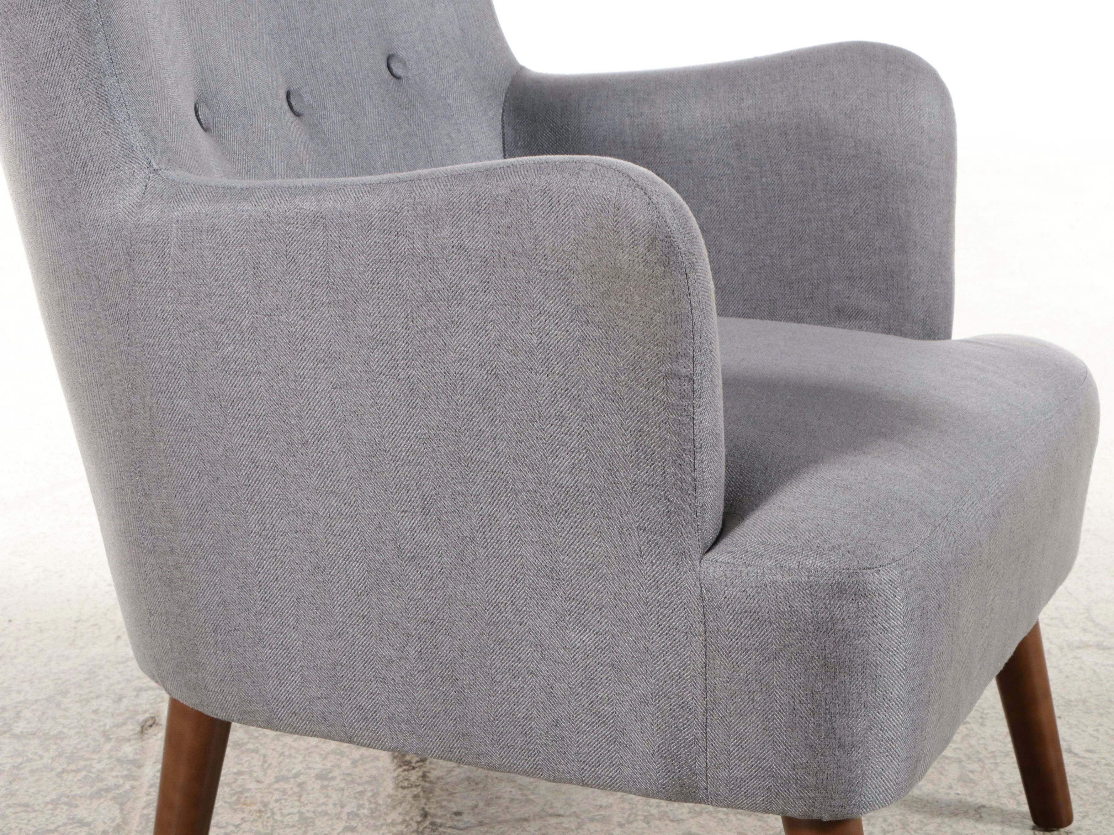 Contemporary Mid-Century Style Button Tufted Upholstered Armchair