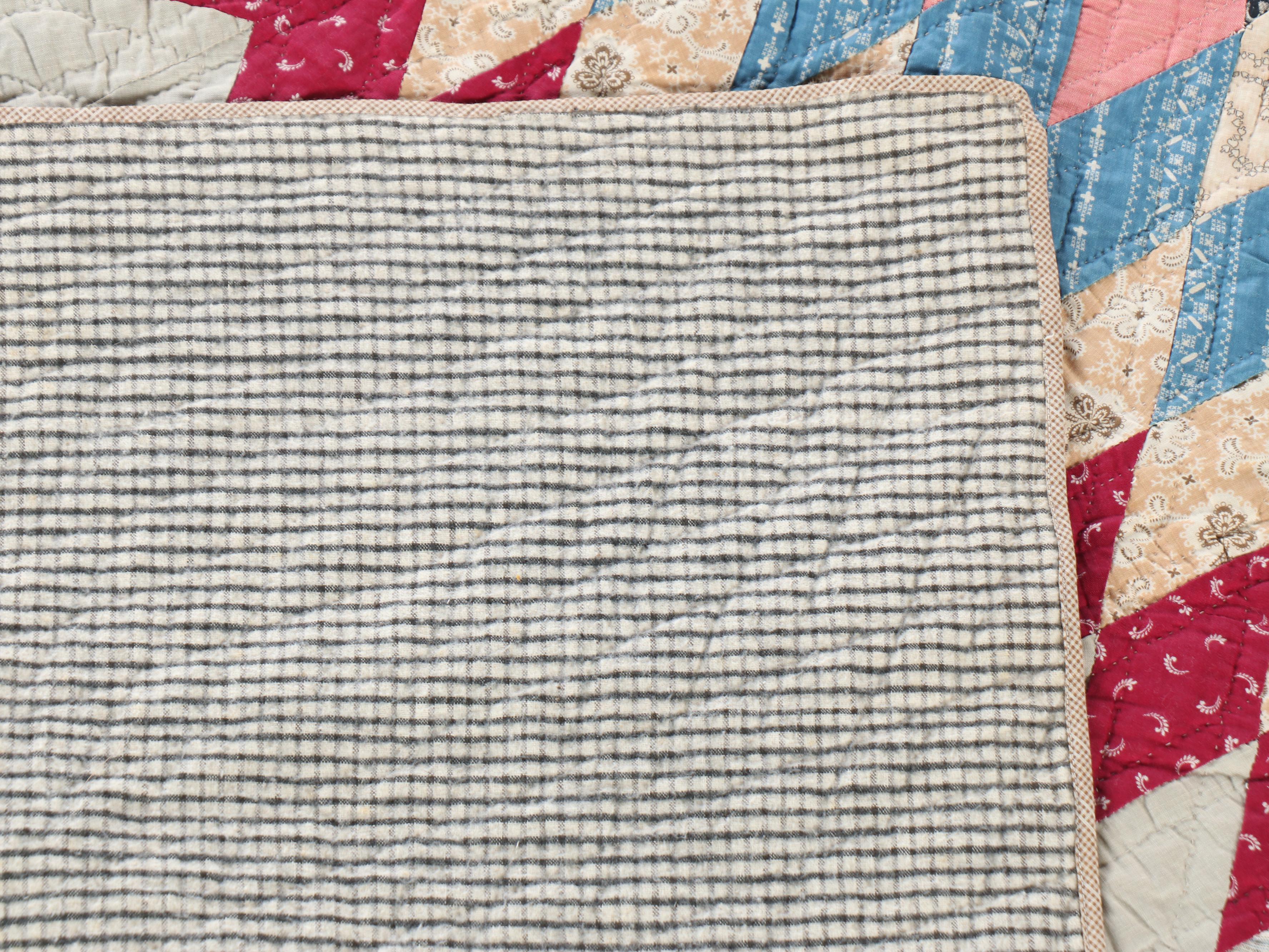 Hand-Pieced "Bursting Star" Antique Calico Quilt, 1911