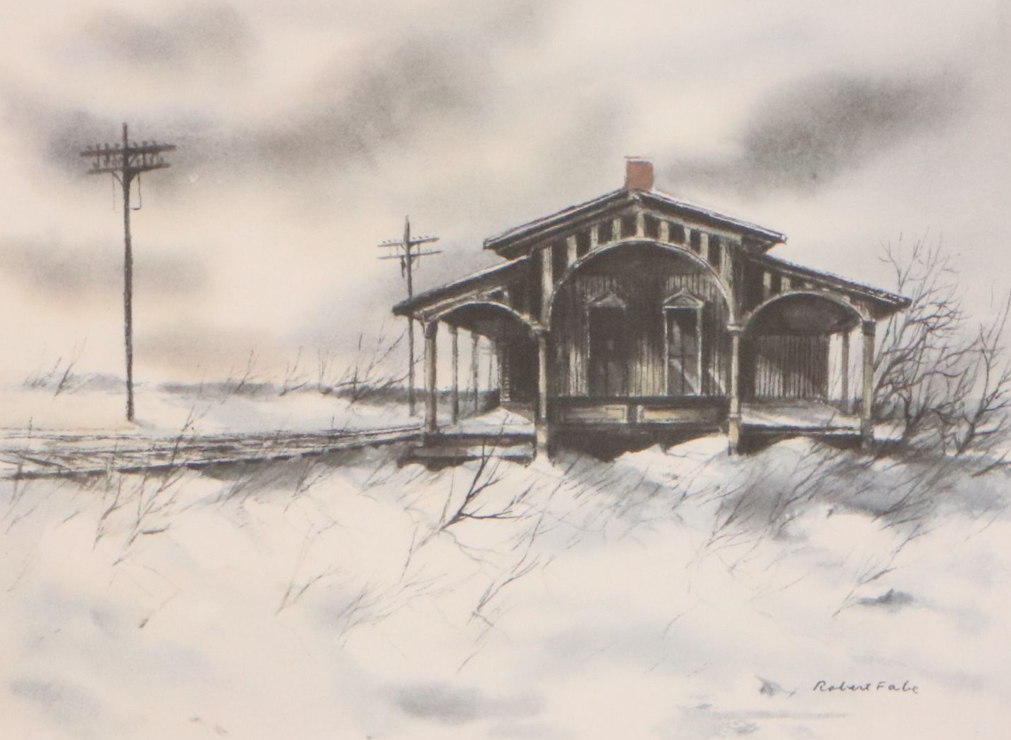 Robert Fabe Offset Lithograph "Old Station," Mid to Late 20th Century