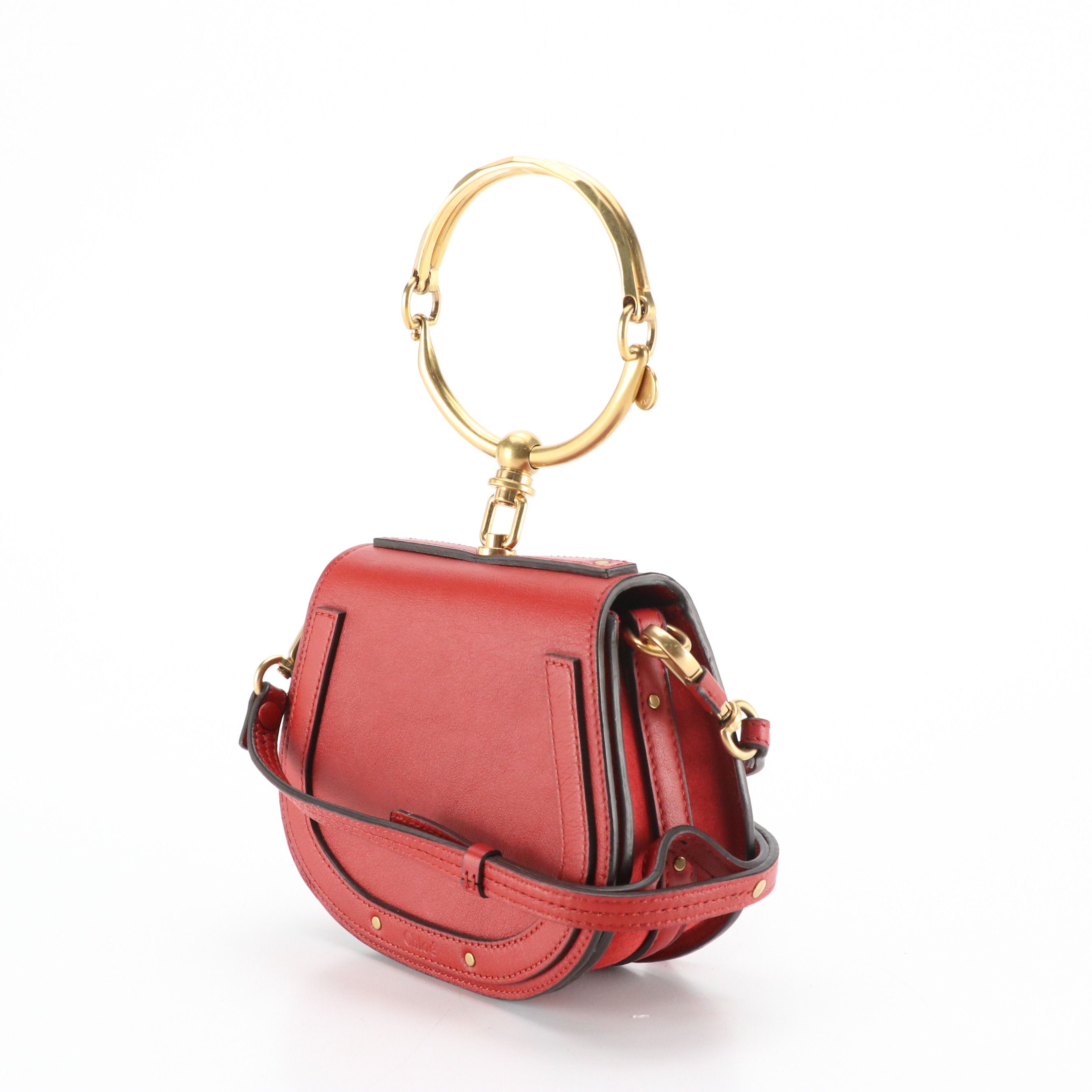 Chloé Small Nile Crossbody Bracelet Bag in Red Leather and Suede
