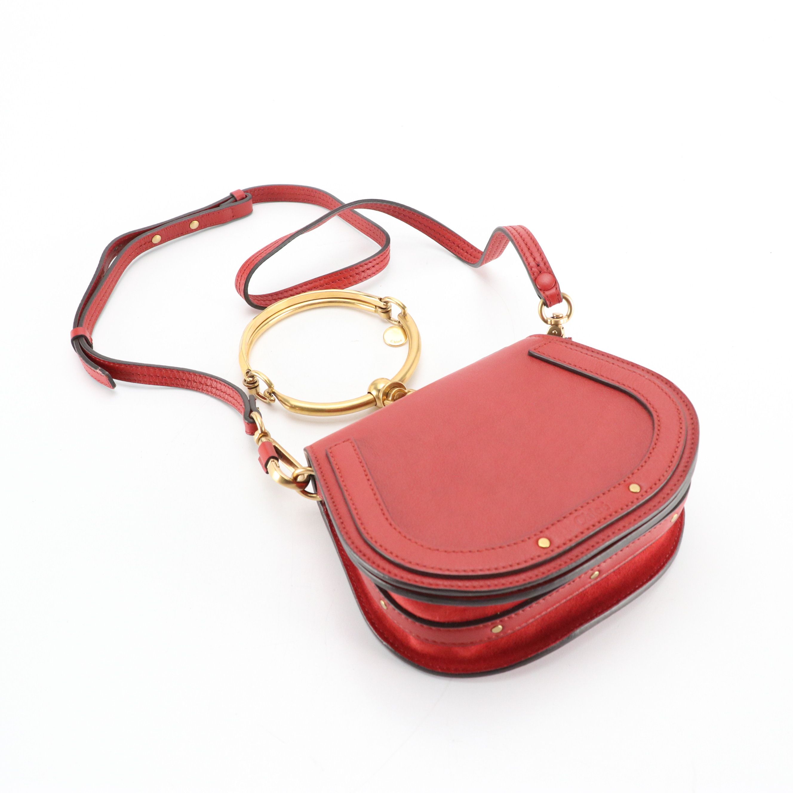 Chloé Small Nile Crossbody Bracelet Bag in Red Leather and Suede