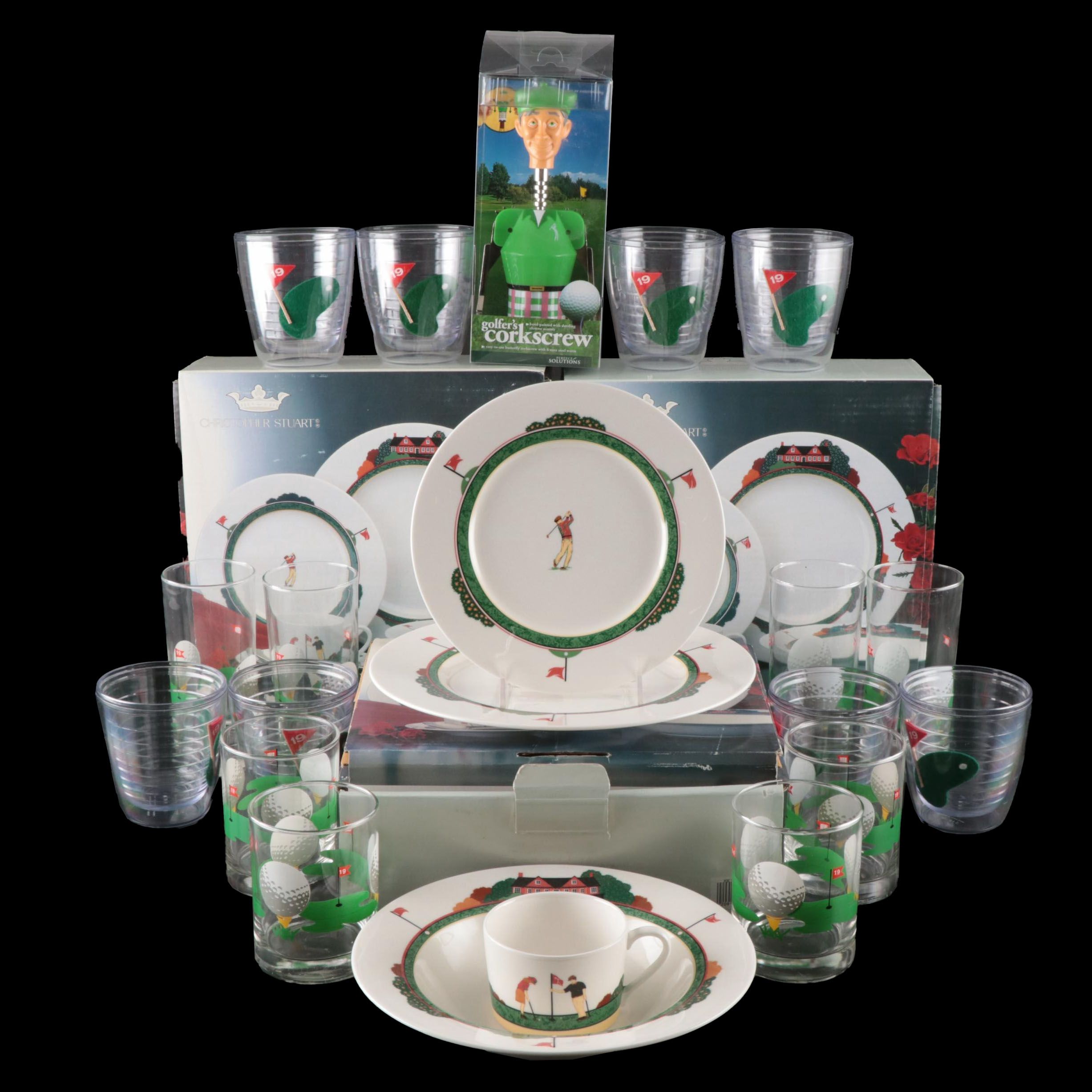 Stuart "Fairway" China Dinnerware with Other Golf-Themed Cups and Wine Opener