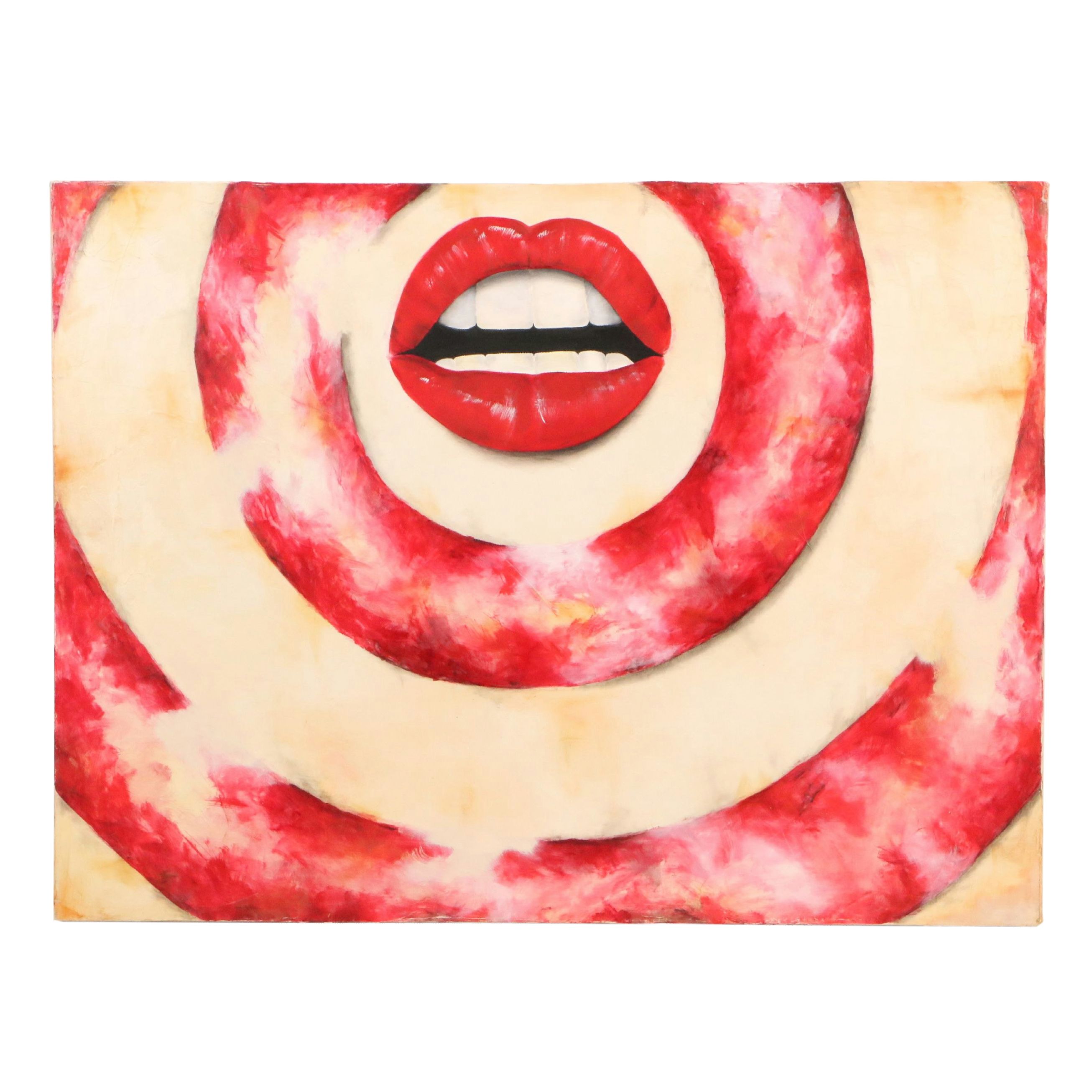 Lori Barclay Surrealist Oil Painting "Target For Love," Circa 2000