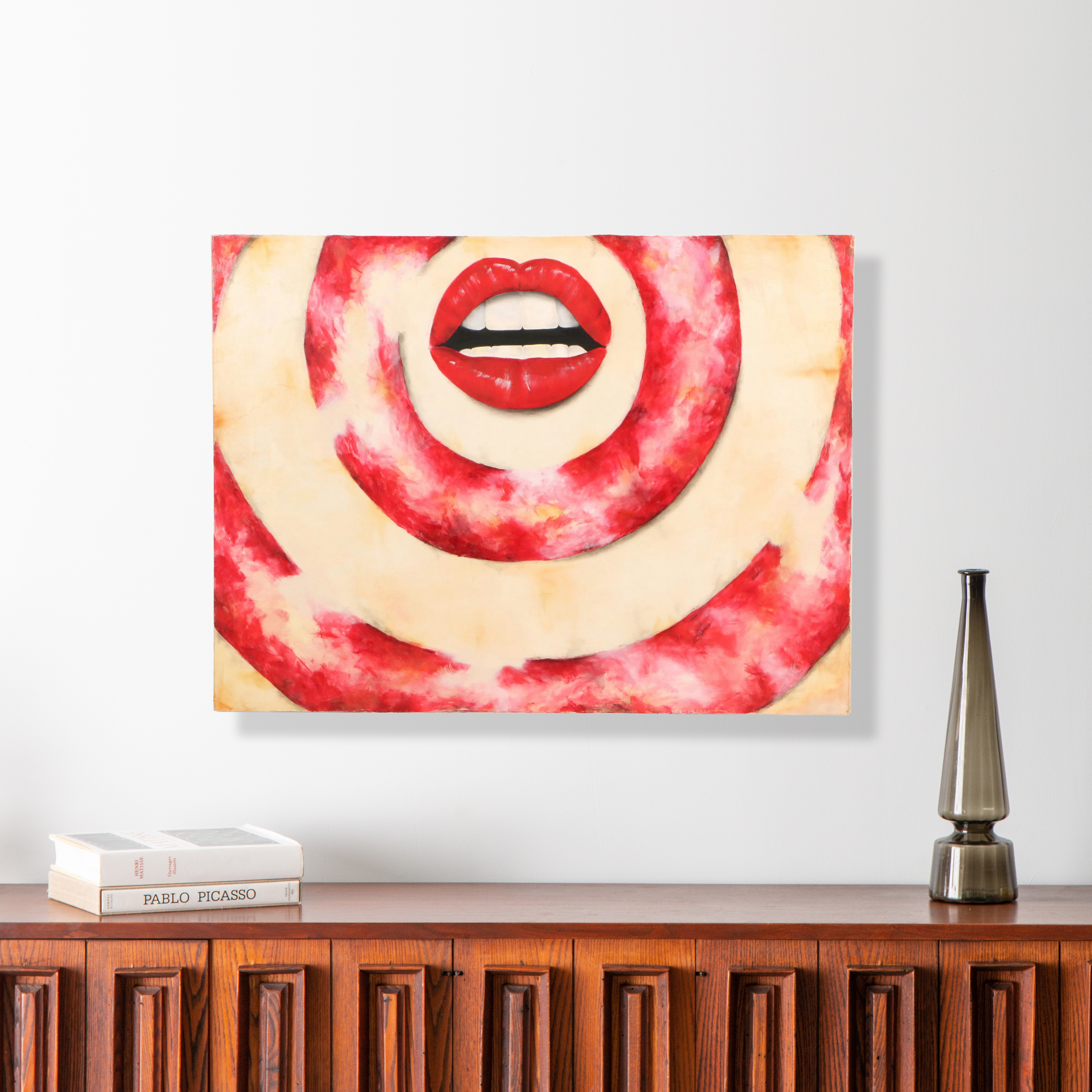 Lori Barclay Surrealist Oil Painting "Target For Love," Circa 2000