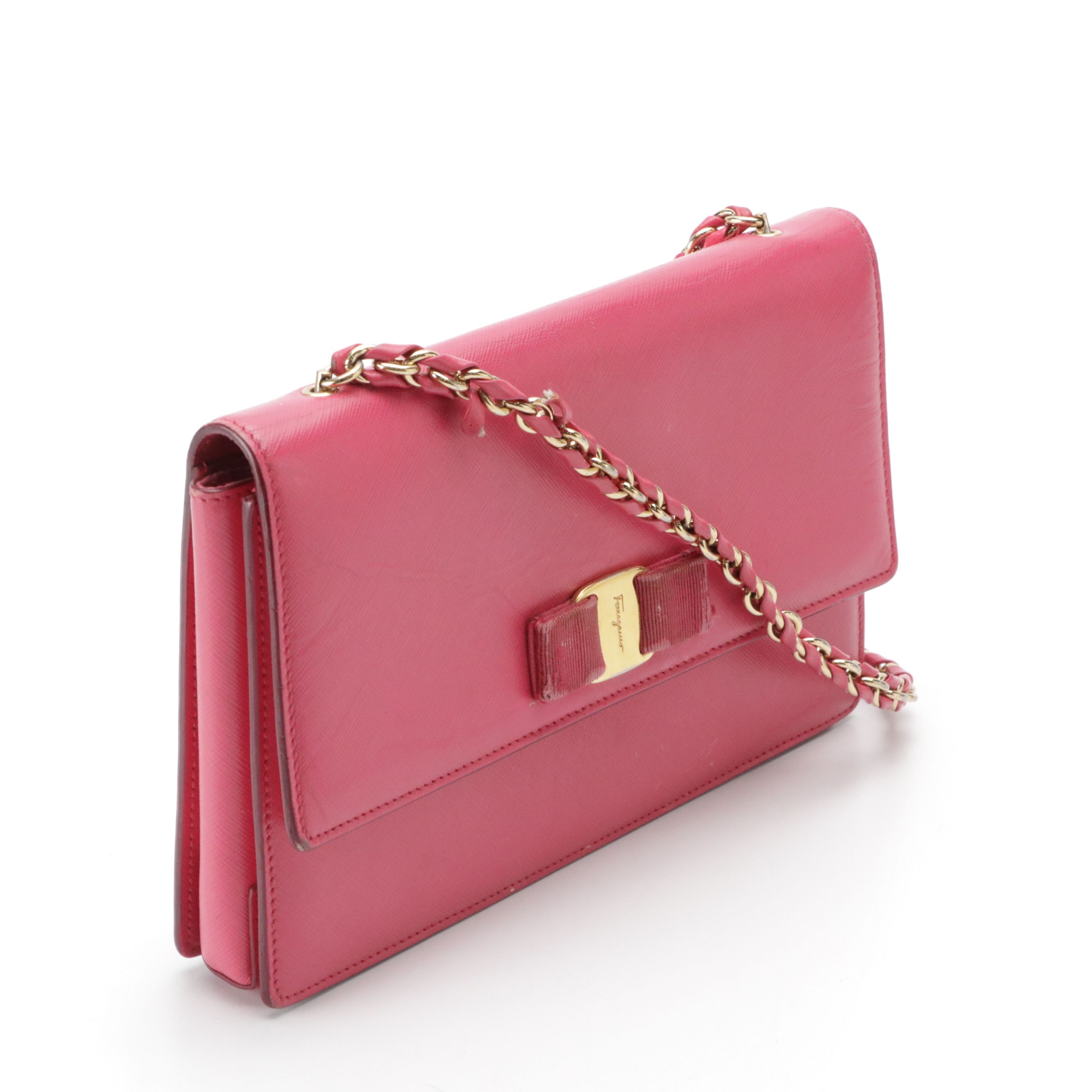 Salvatore Ferragamo Vara Ribbon Crossbody Bag in Hot Pink Saffiano Leather