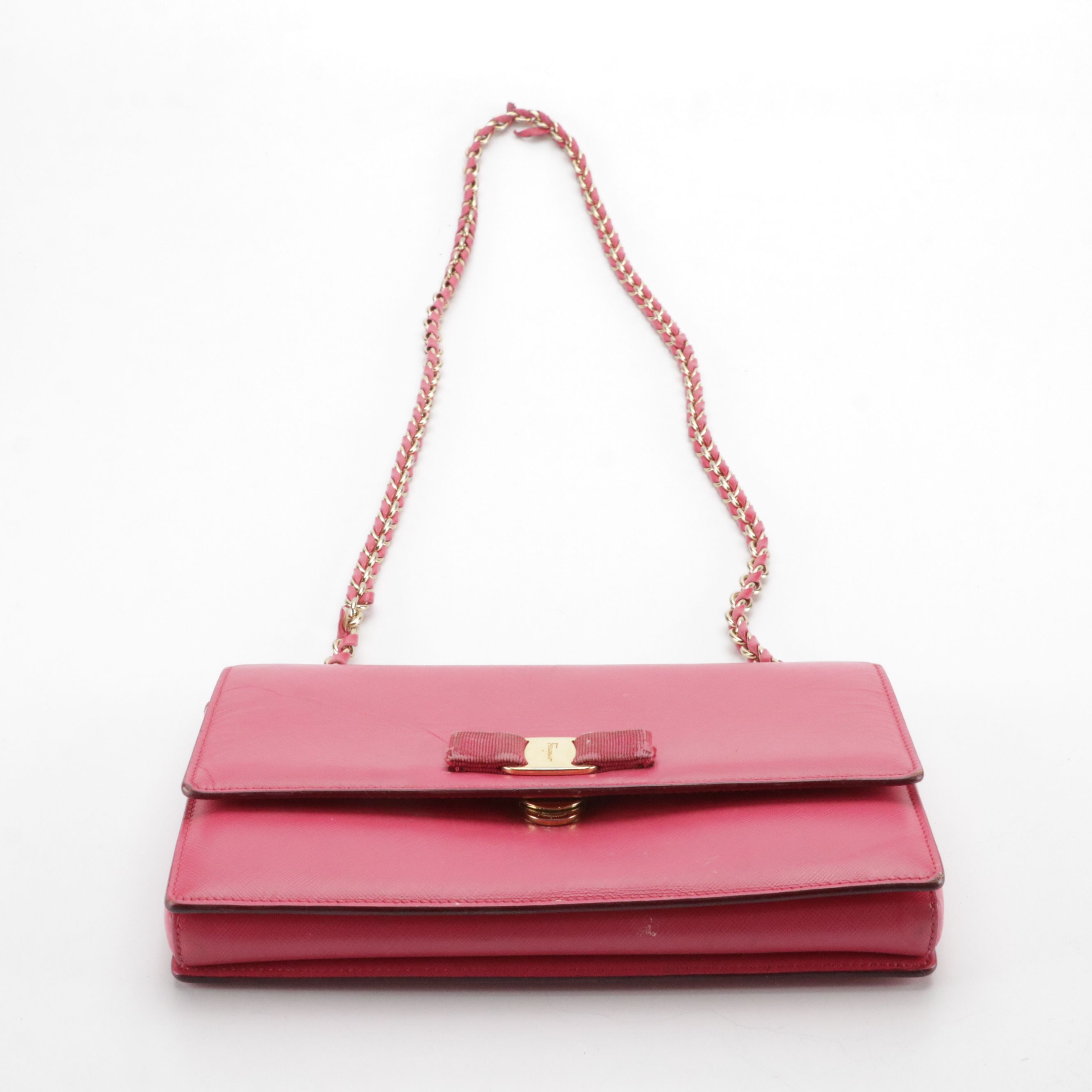 Salvatore Ferragamo Vara Ribbon Crossbody Bag in Hot Pink Saffiano Leather