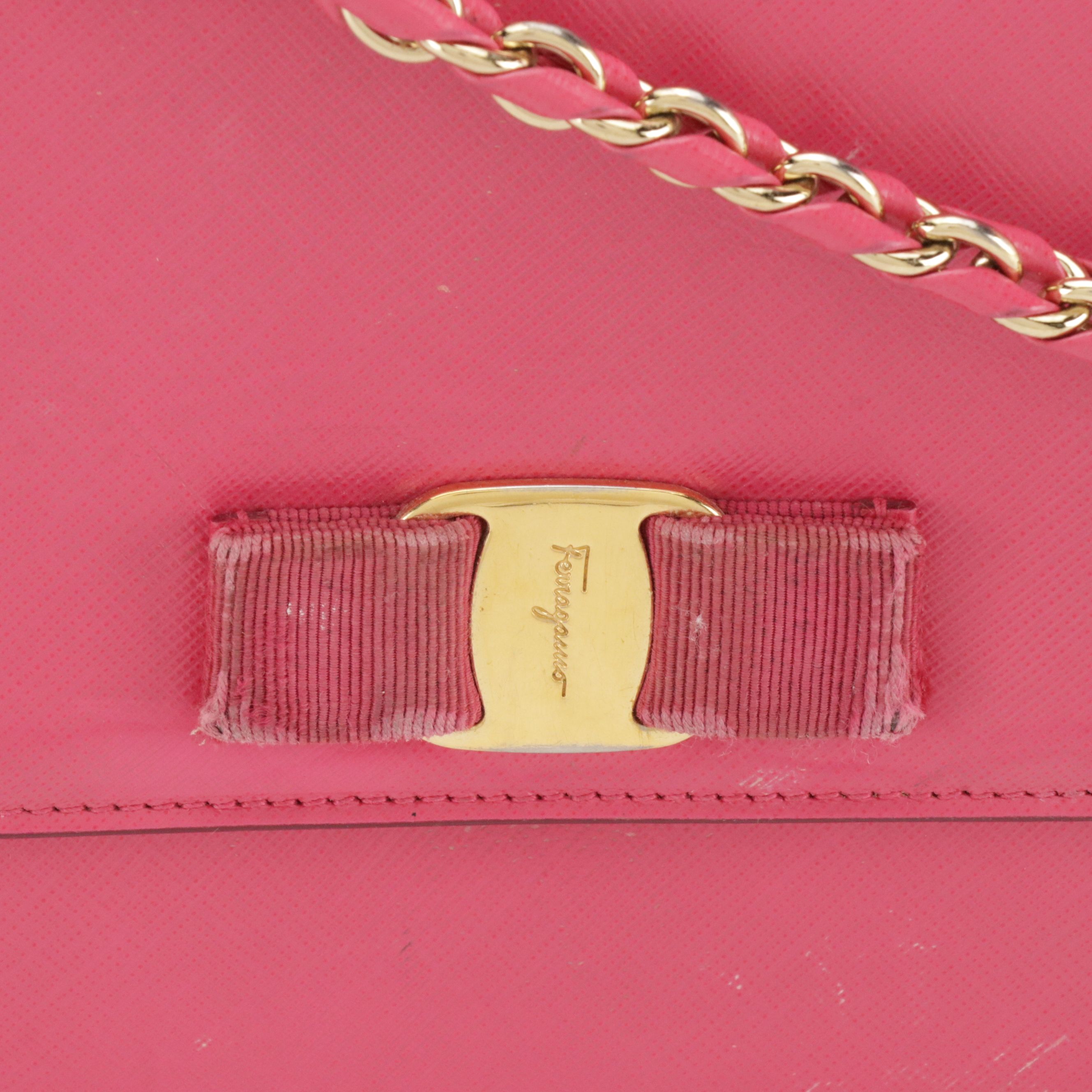 Salvatore Ferragamo Vara Ribbon Crossbody Bag in Hot Pink Saffiano Leather