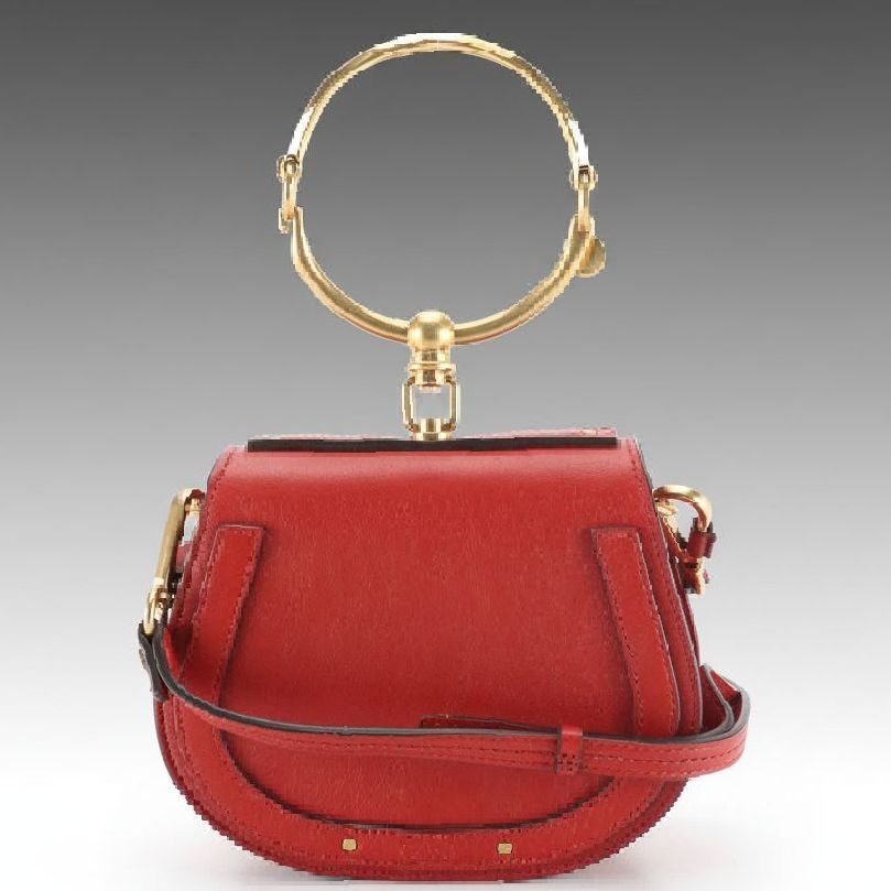Chloé Small Nile Crossbody Bracelet Bag in Red Leather and Suede