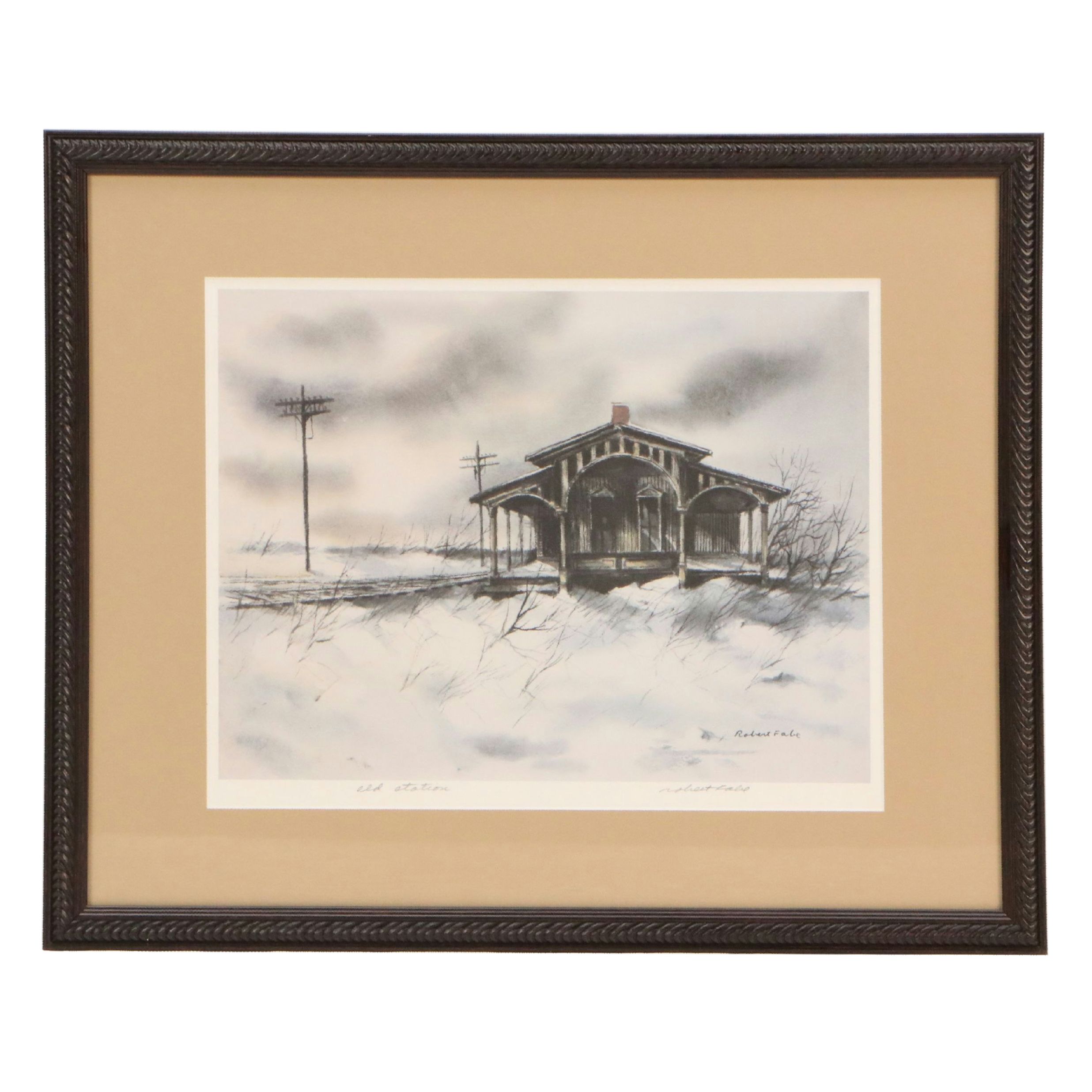 Robert Fabe Offset Lithograph "Old Station," Mid to Late 20th Century
