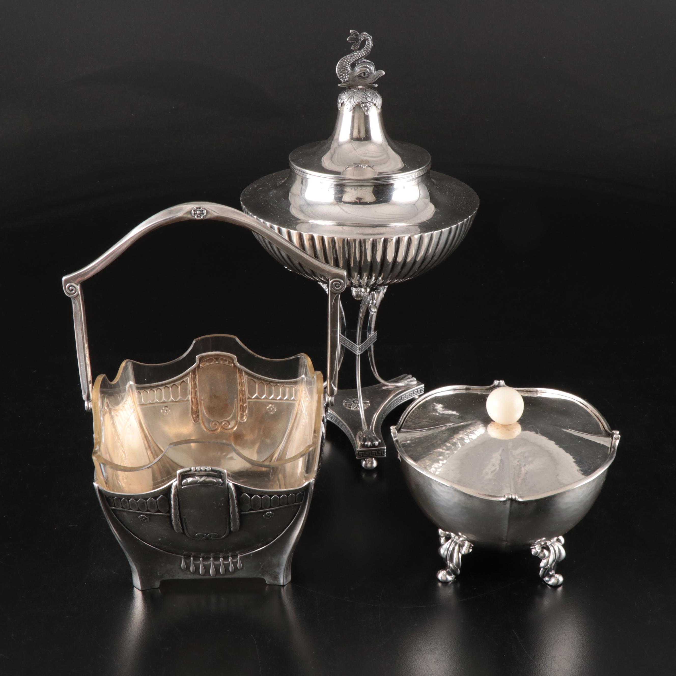 Empire Style Silver Finish Pedestal Bowl with More Table Accessories