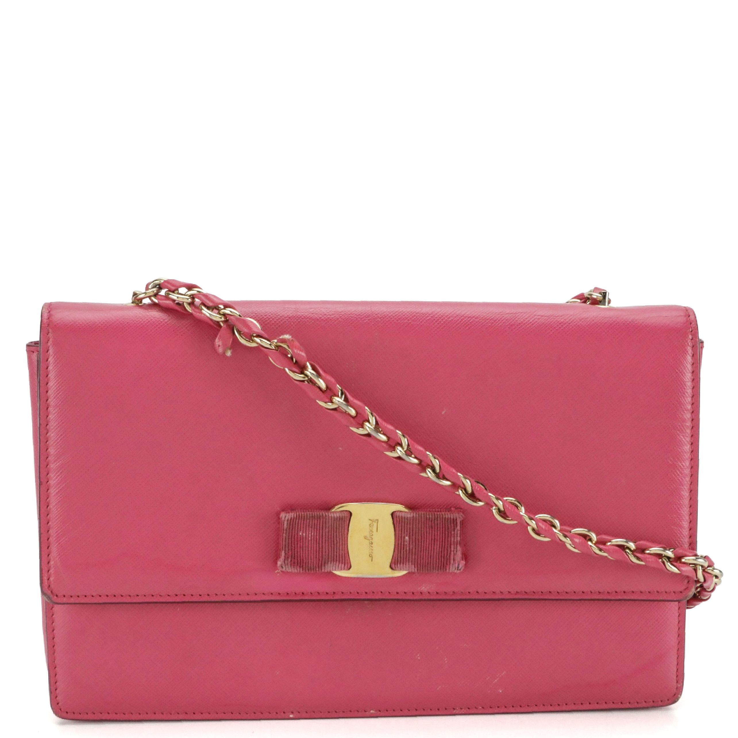 Salvatore Ferragamo Vara Ribbon Crossbody Bag in Hot Pink Saffiano Leather