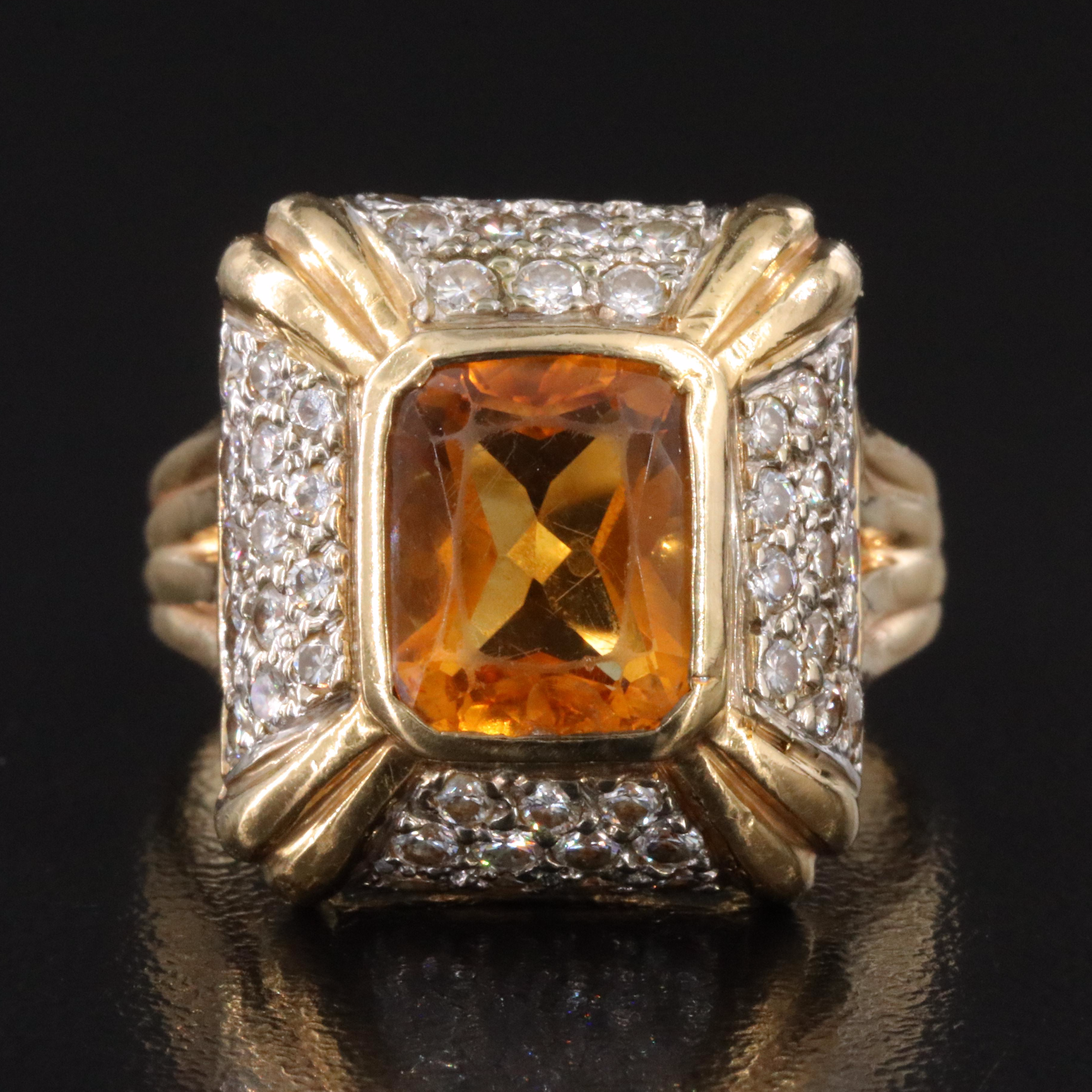 18K Citrine and Diamond Ring
