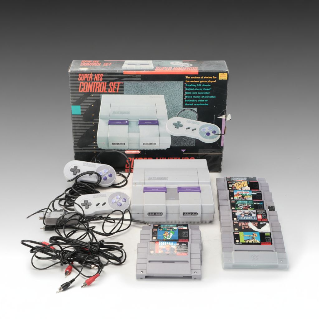 Nintendo Super NES Video Game Console with Accessories and Games, Late 20th C.