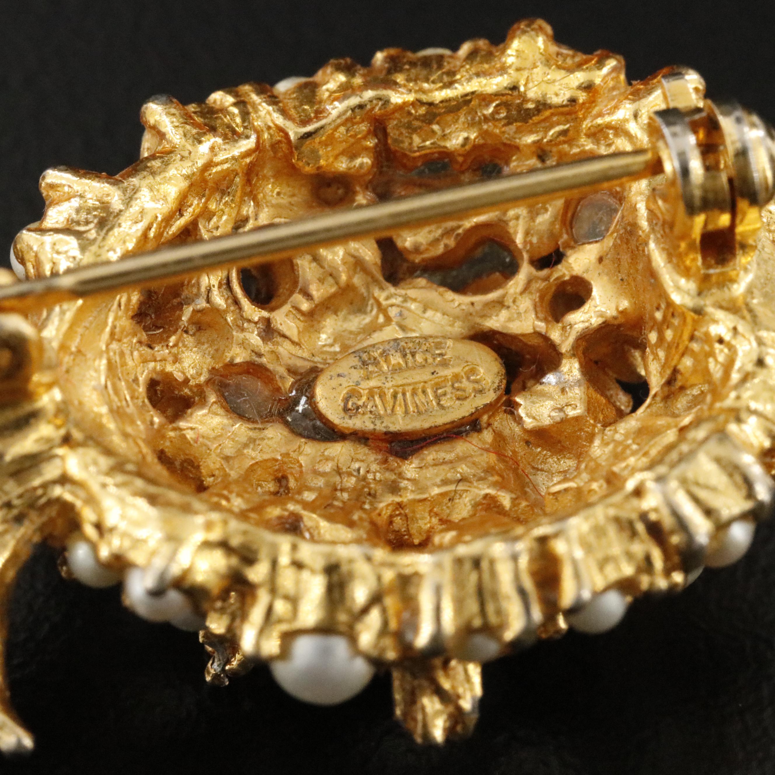 Vintage Alice Caviness Rhinestone and Faux Pearl Pineapple Brooch