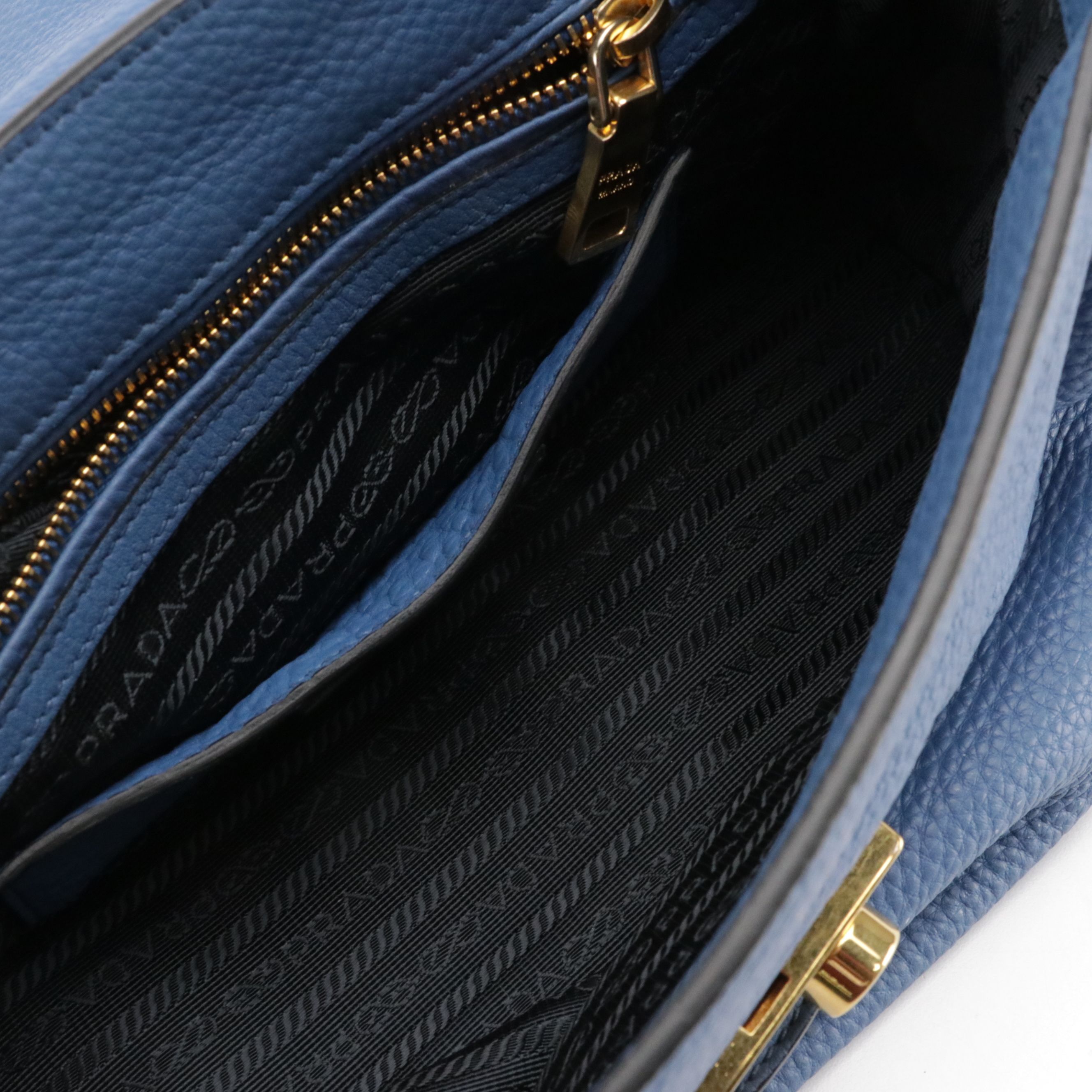 Prada Sound Lock Two-Way Satchel in Blue Vitello Daino Leather