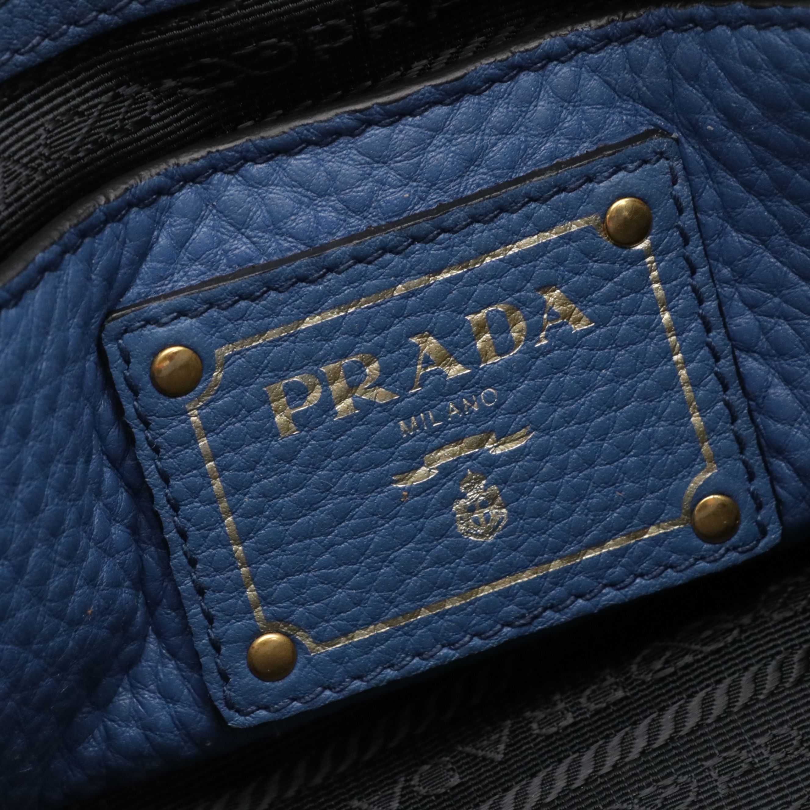 Prada Sound Lock Two-Way Satchel in Blue Vitello Daino Leather