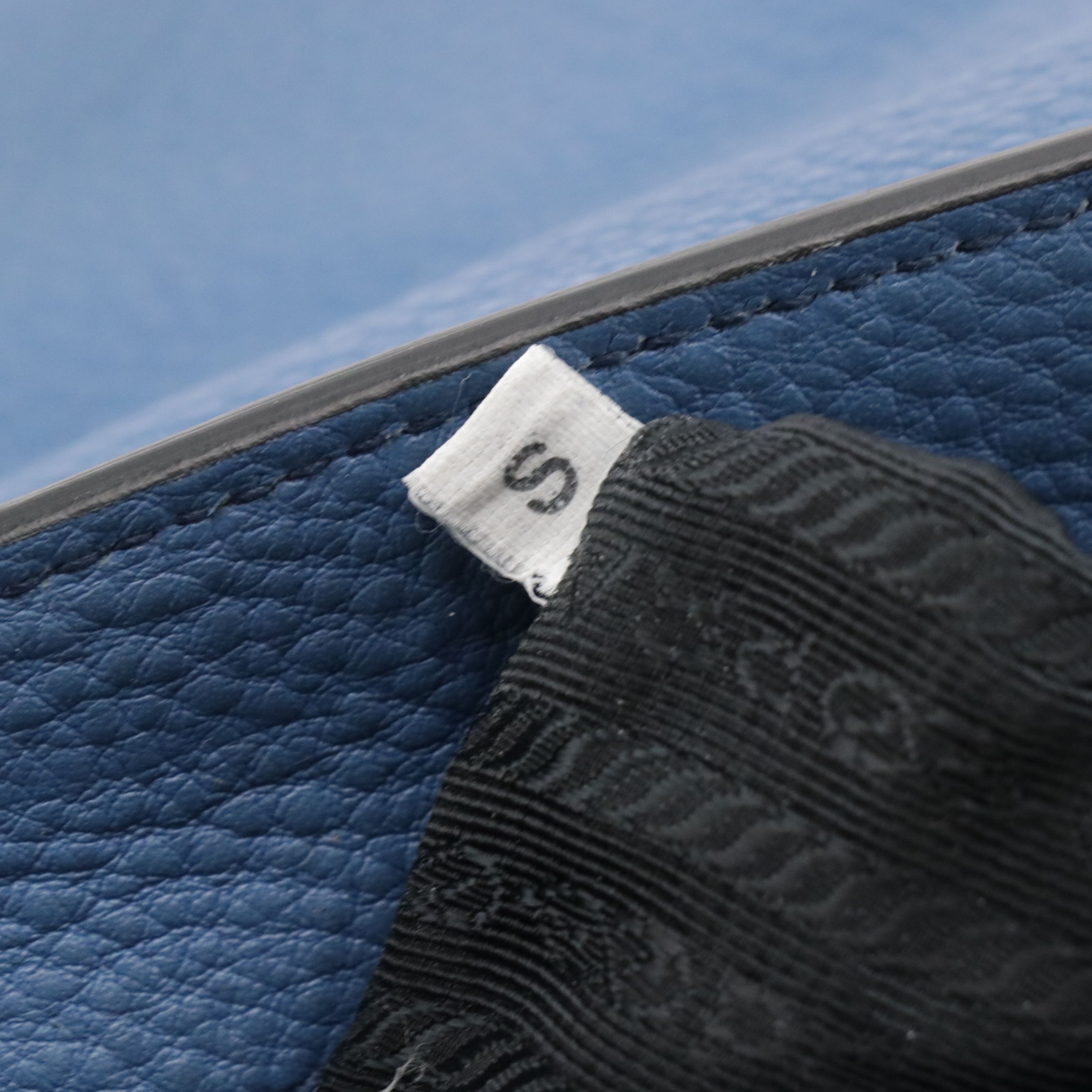 Prada Sound Lock Two-Way Satchel in Blue Vitello Daino Leather