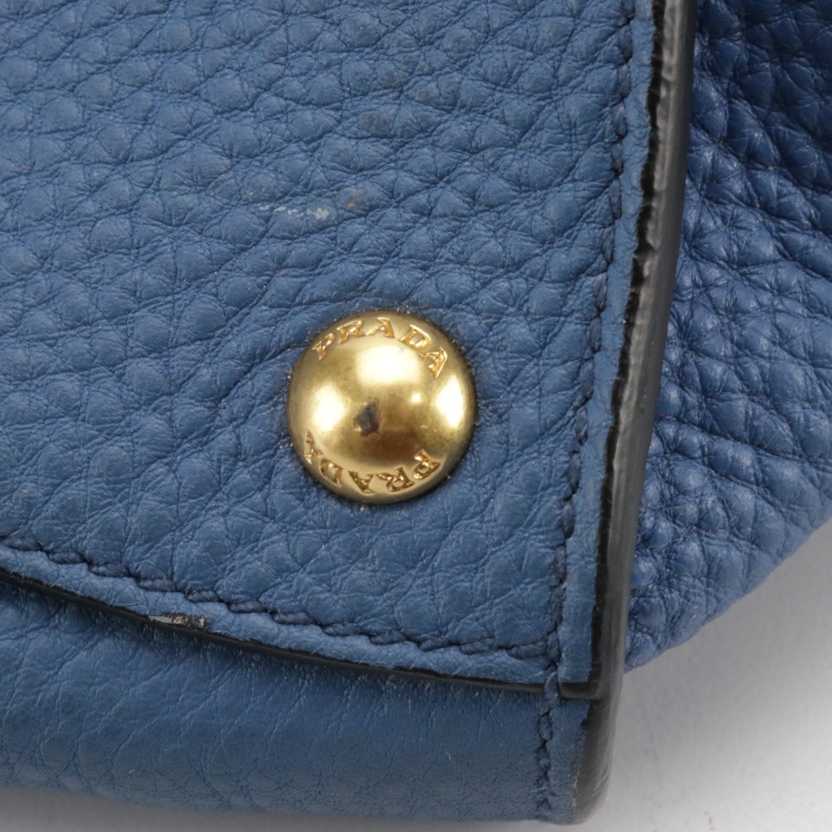 Prada Sound Lock Two-Way Satchel in Blue Vitello Daino Leather