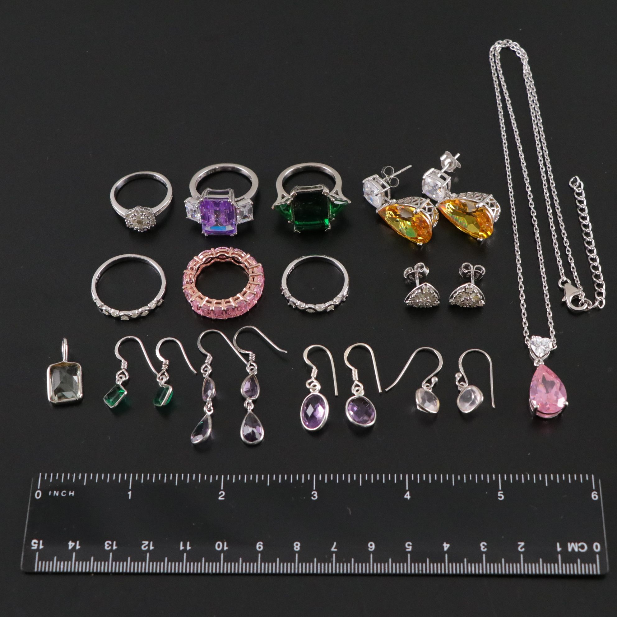 14 Assorted Sterling Silver Necklace, Rings, and Earrings Set