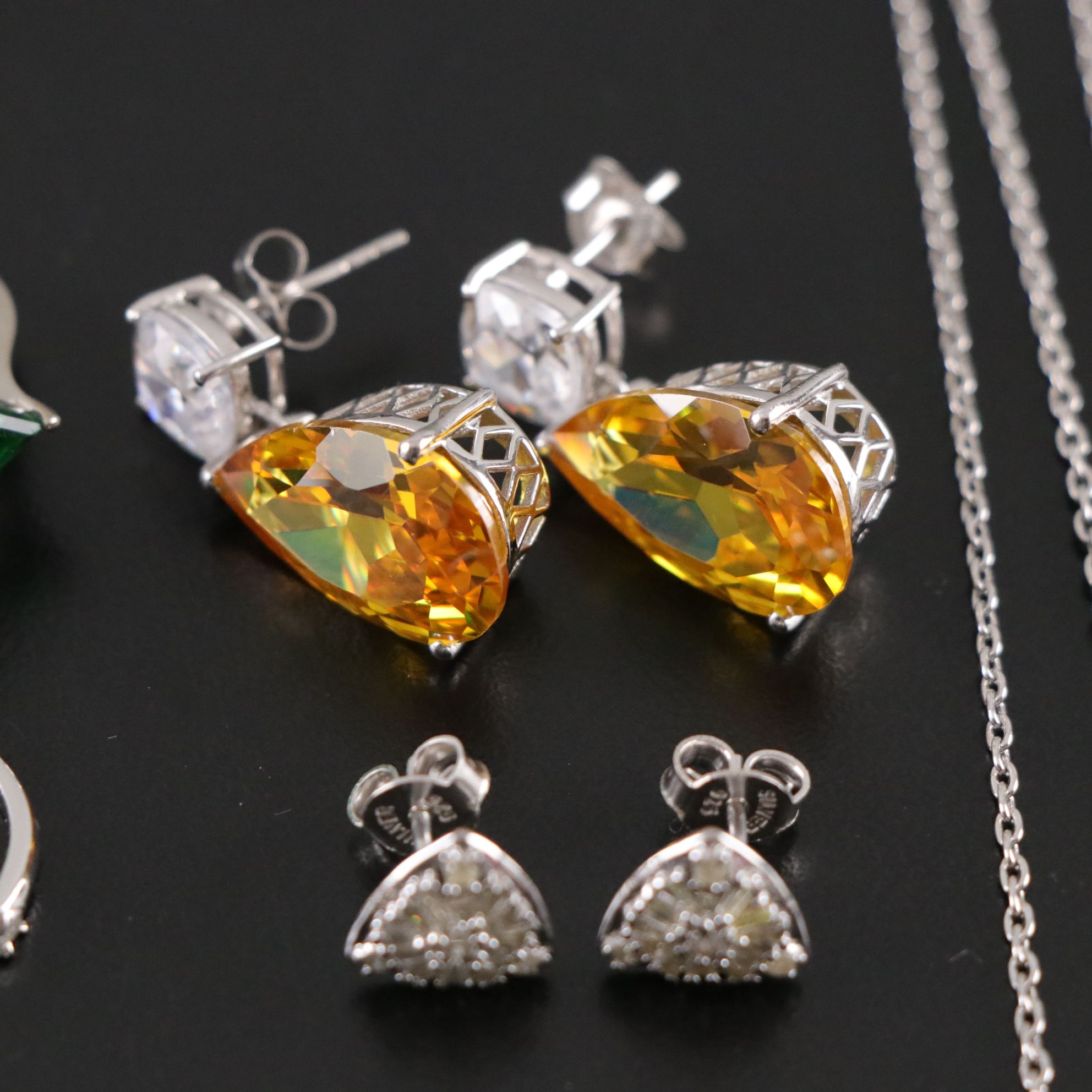 14 Assorted Sterling Silver Necklace, Rings, and Earrings Set