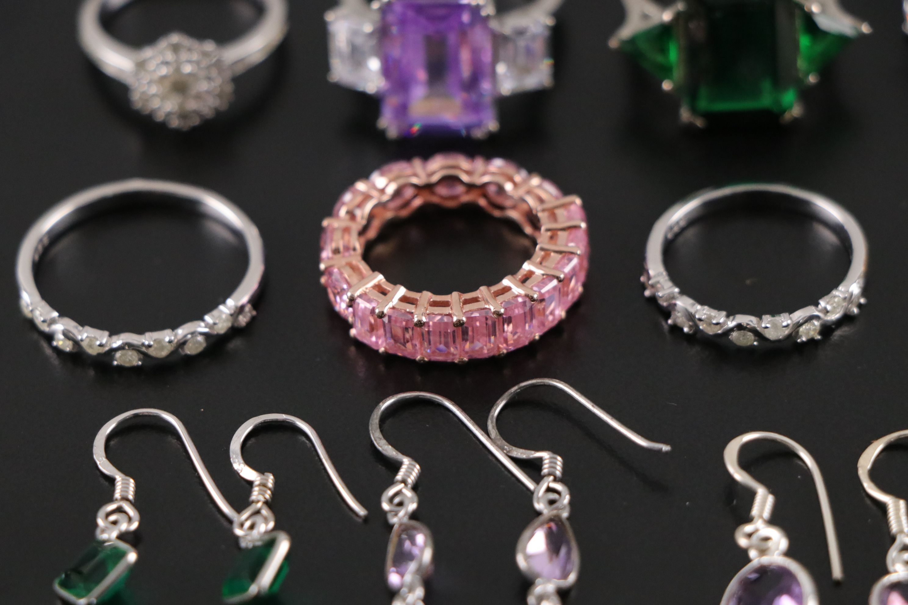 14 Assorted Sterling Silver Necklace, Rings, and Earrings Set