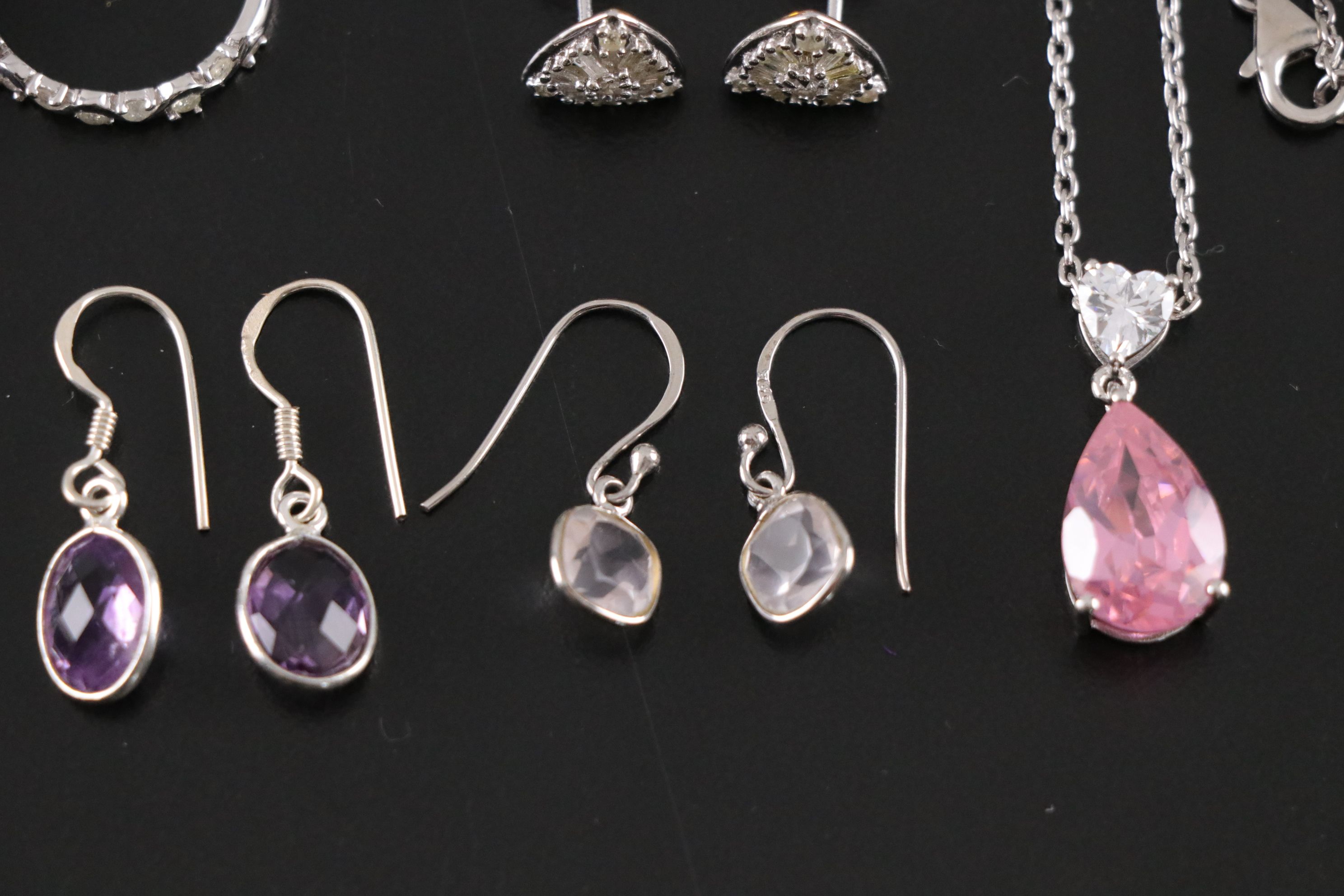 14 Assorted Sterling Silver Necklace, Rings, and Earrings Set