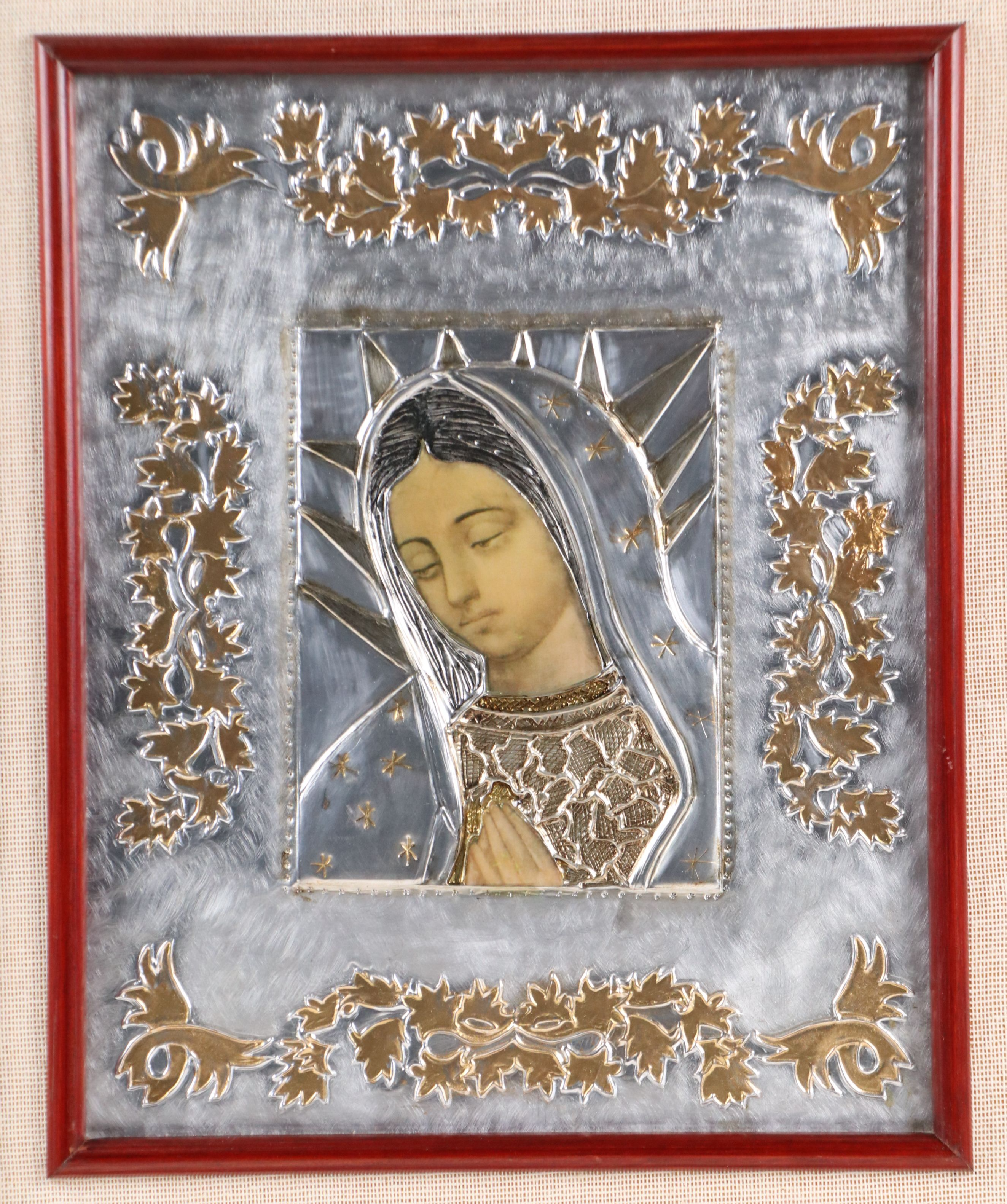 Tin Hojalata Mother Mary Folk Art, Mid to Late 20th Century