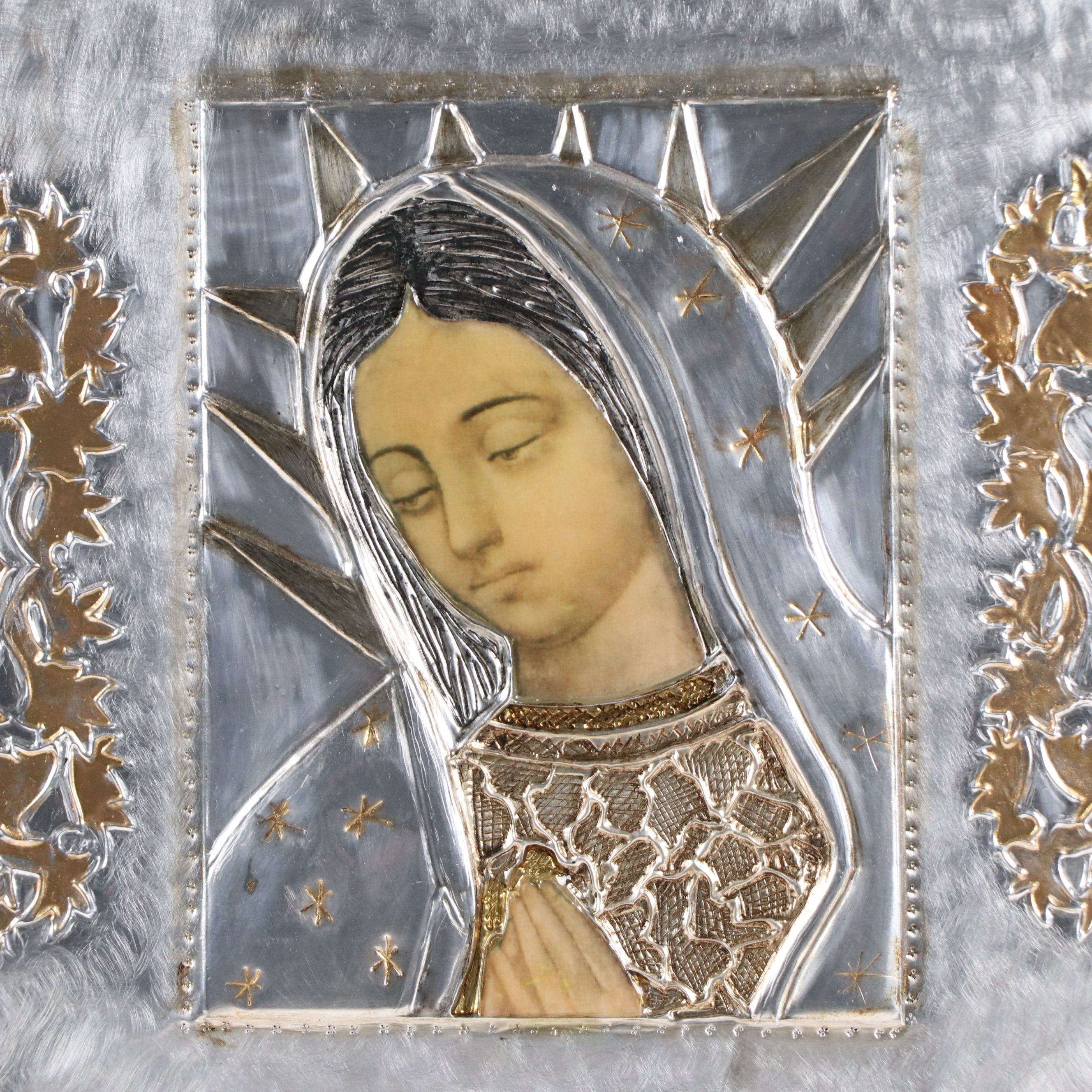 Tin Hojalata Mother Mary Folk Art, Mid to Late 20th Century