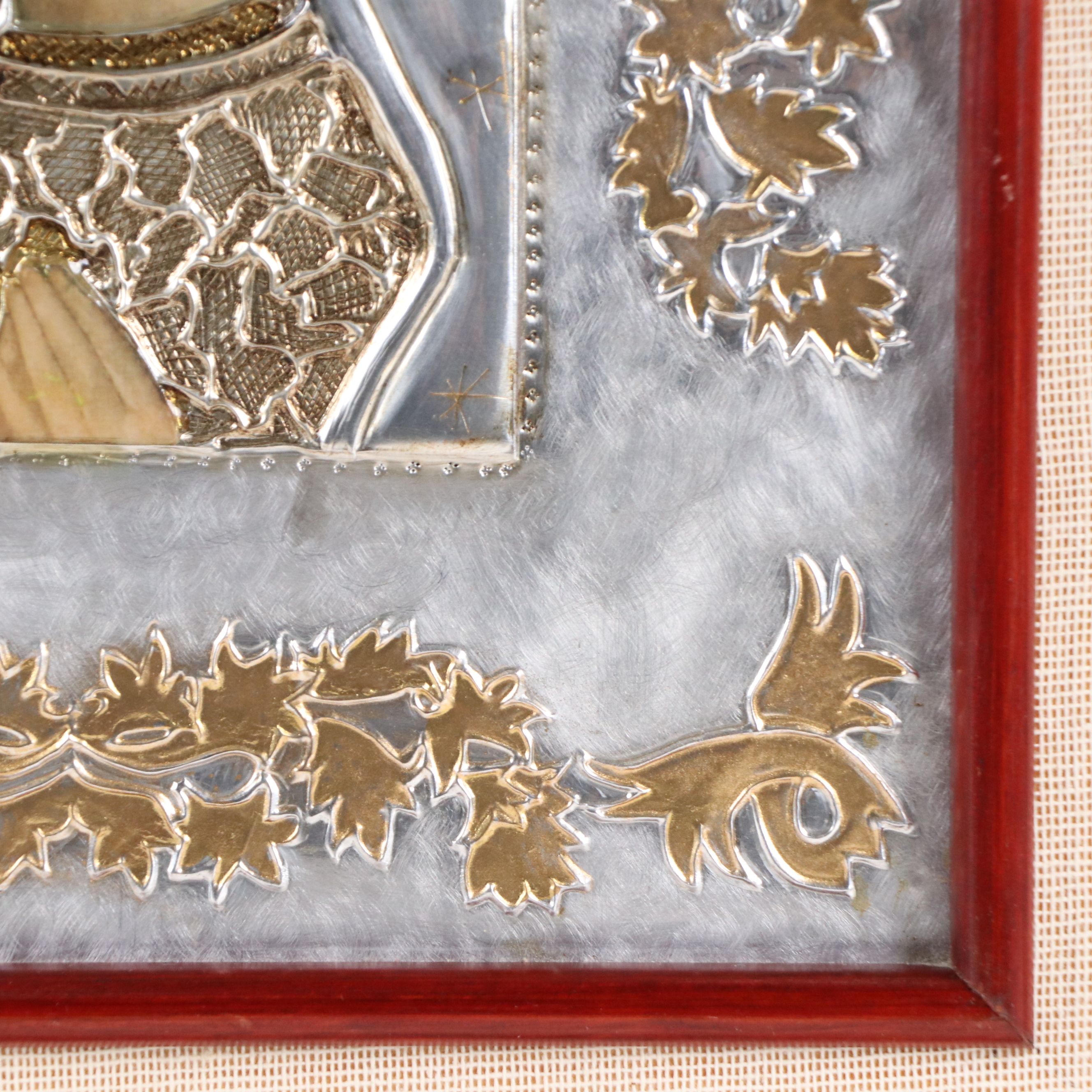 Tin Hojalata Mother Mary Folk Art, Mid to Late 20th Century