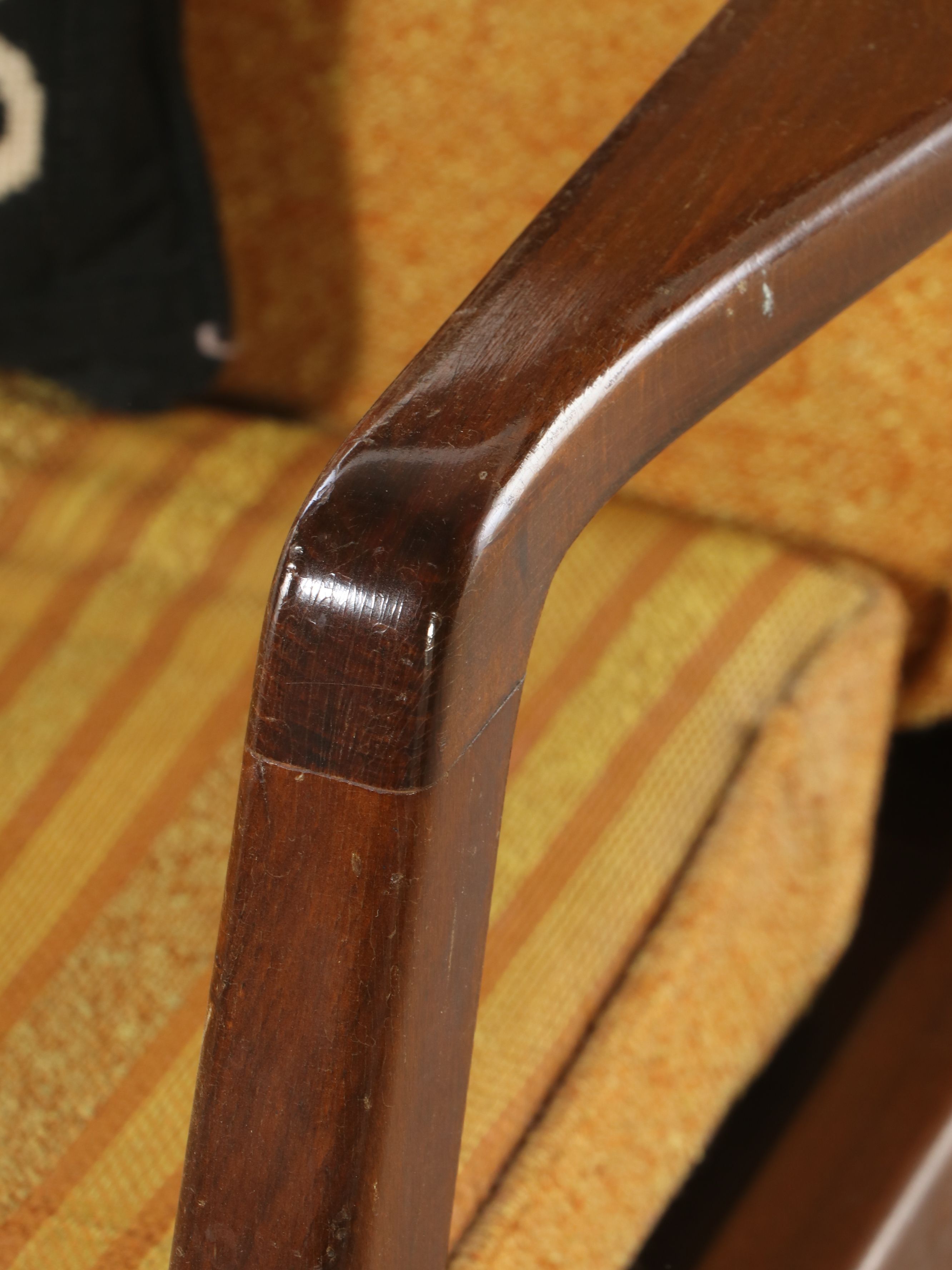 Mid Century Modern Walnut Lounge Chair with Bargello Throw Pillow