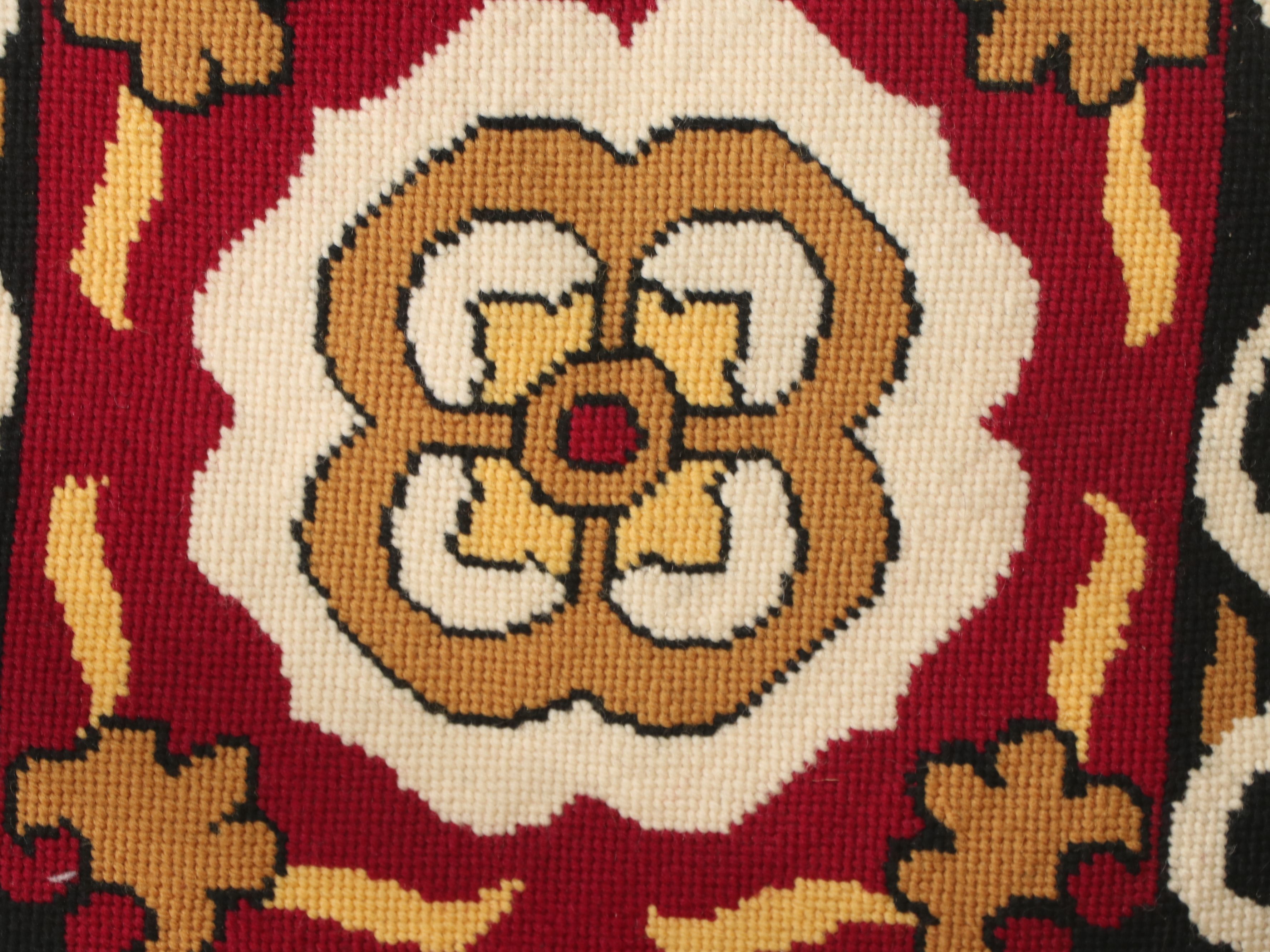 Mid Century Modern Walnut Lounge Chair with Bargello Throw Pillow