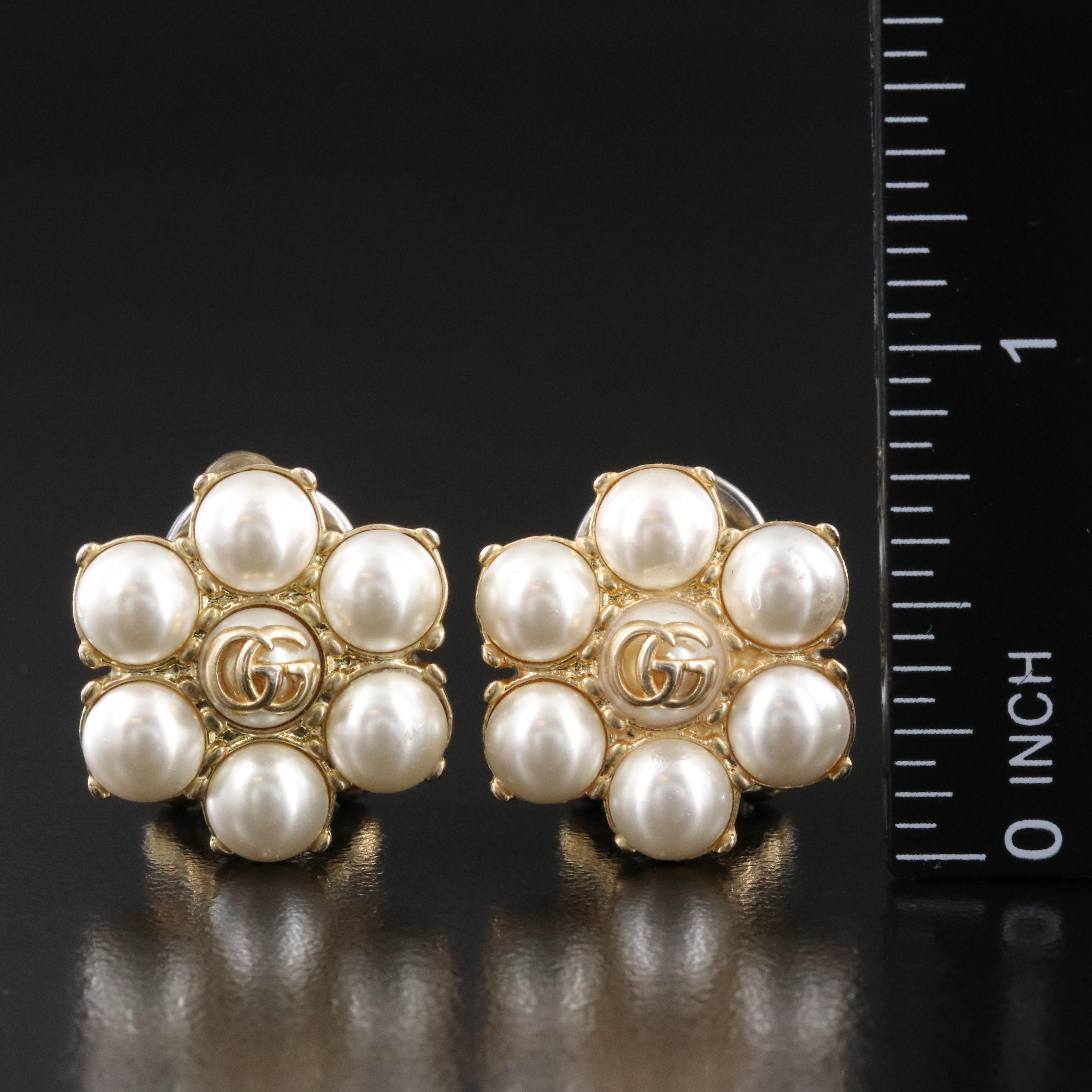 Gucci Running G Faux Pearl Clip Earrings