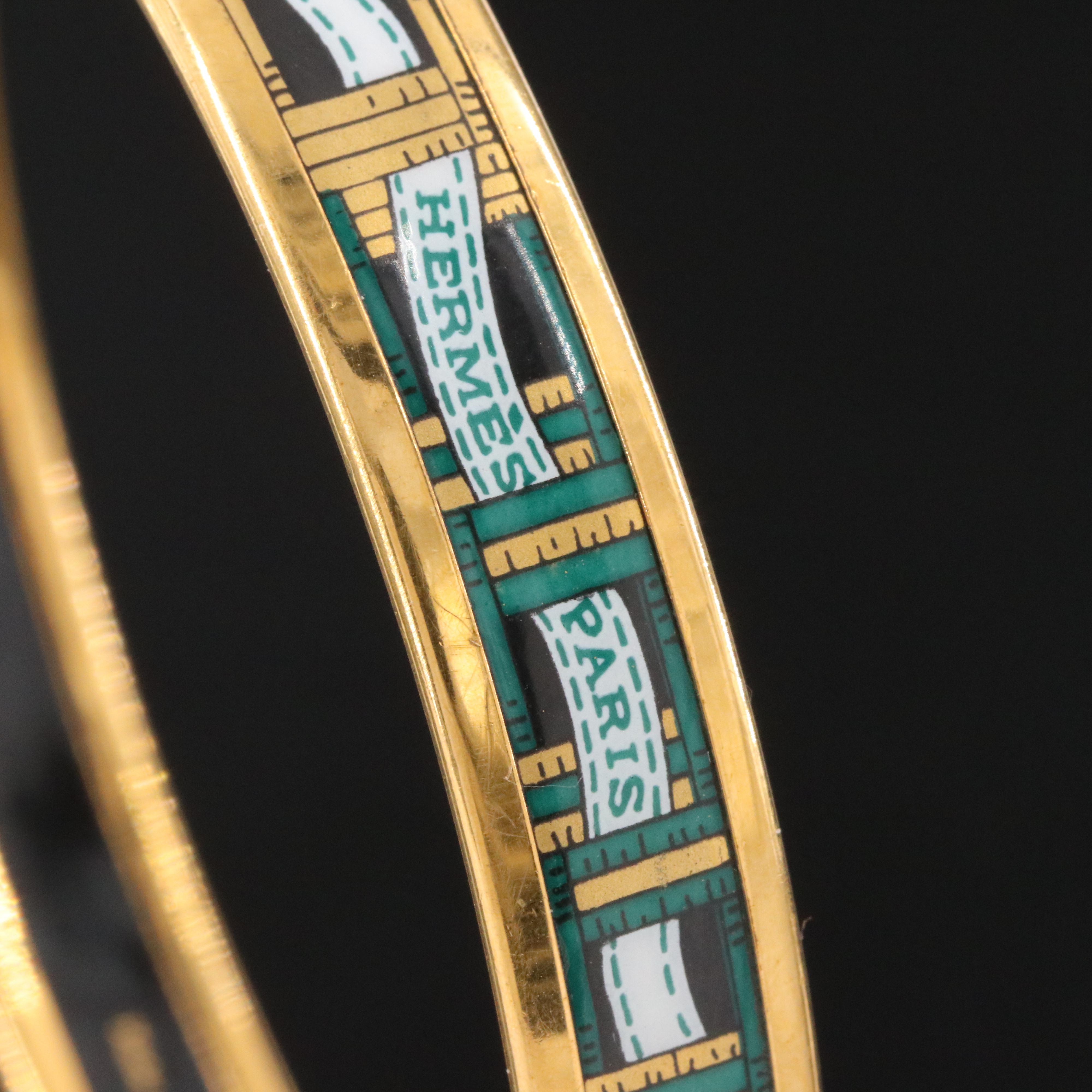 Hermès Narrow Banner Motif Enamel Bracelet