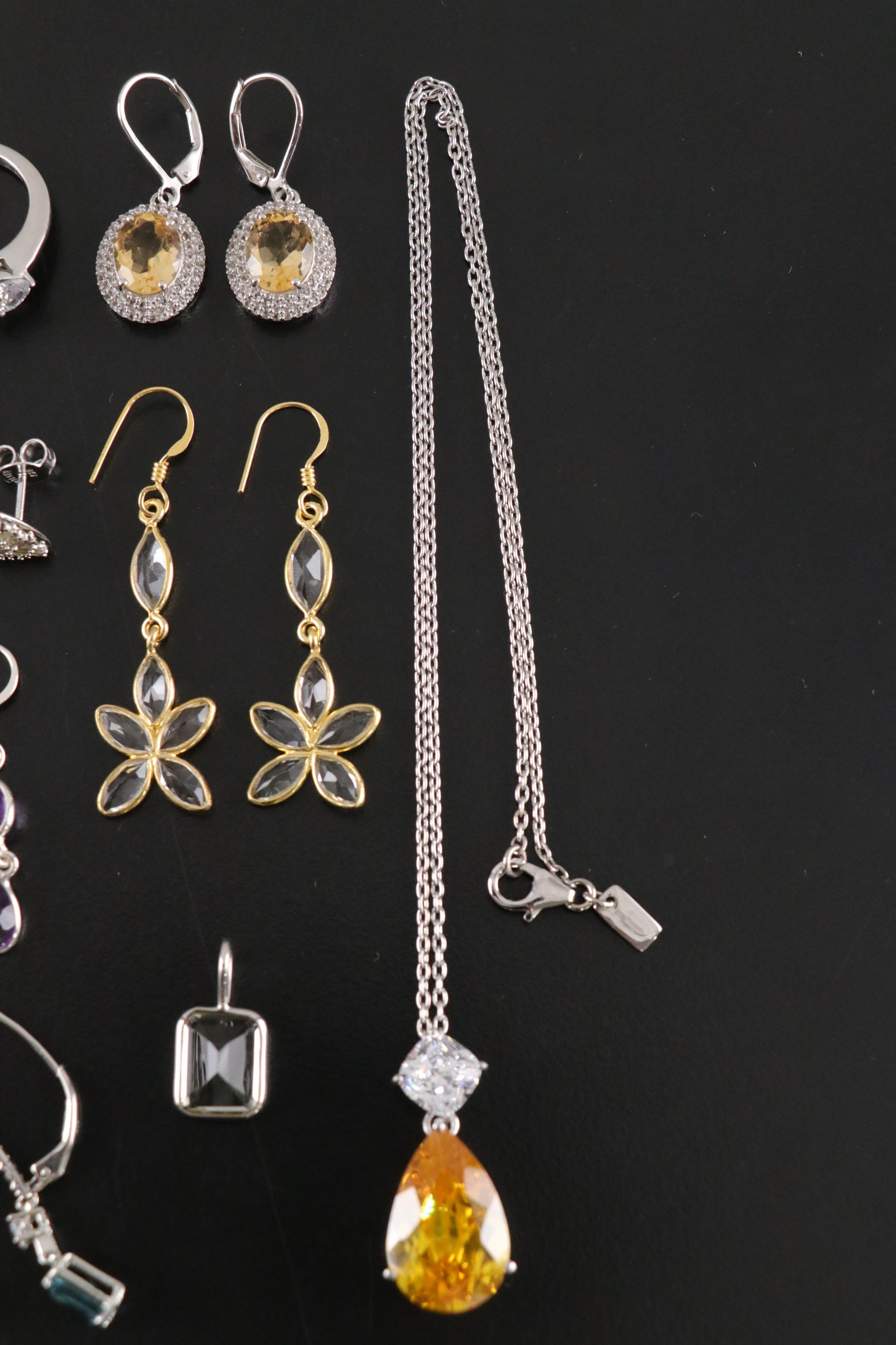 14 Assorted Sterling Silver Rings, Earrings Sets, and a Necklace