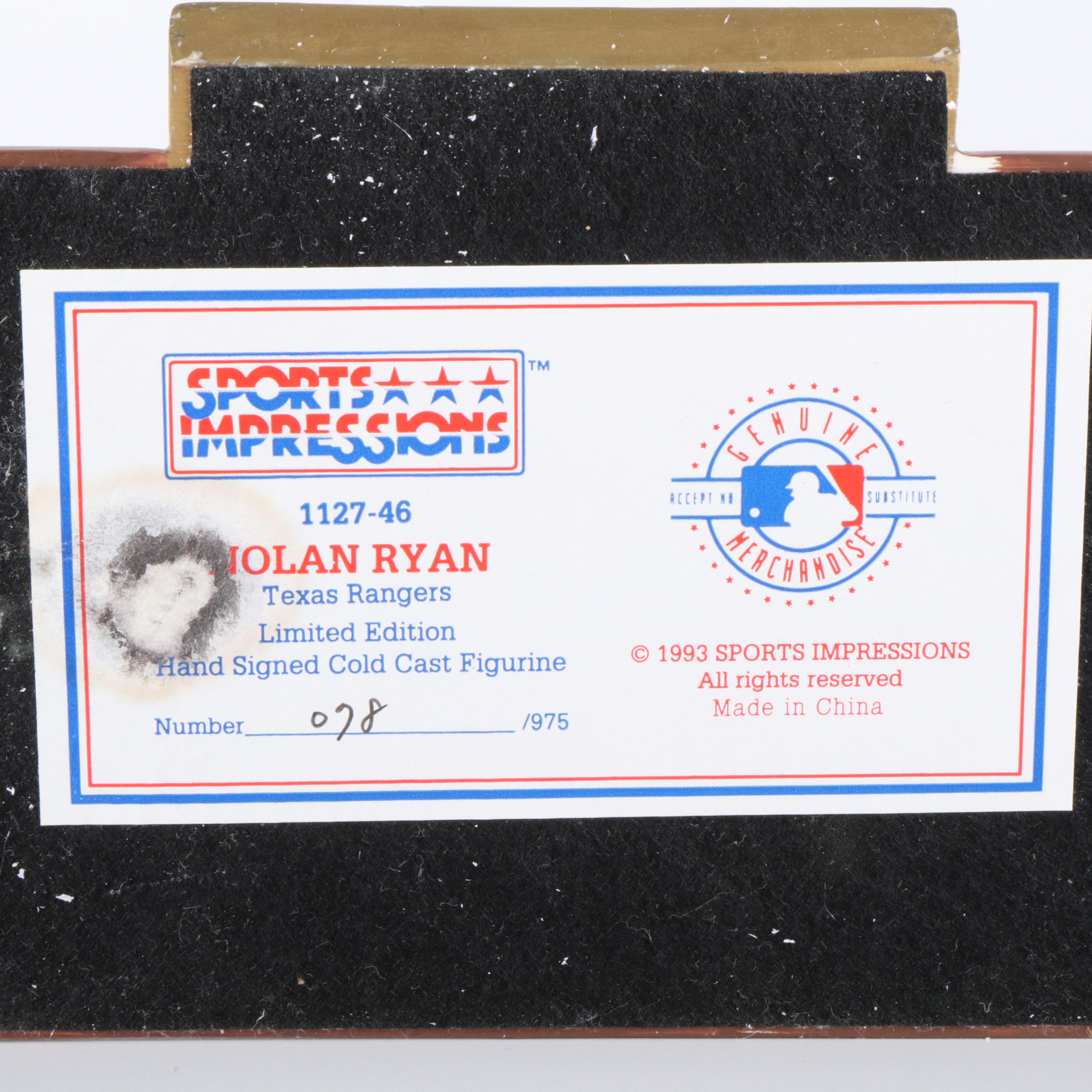 Nolan Ryan Signed Texas Rangers Sports Impressions Baseball Figurine