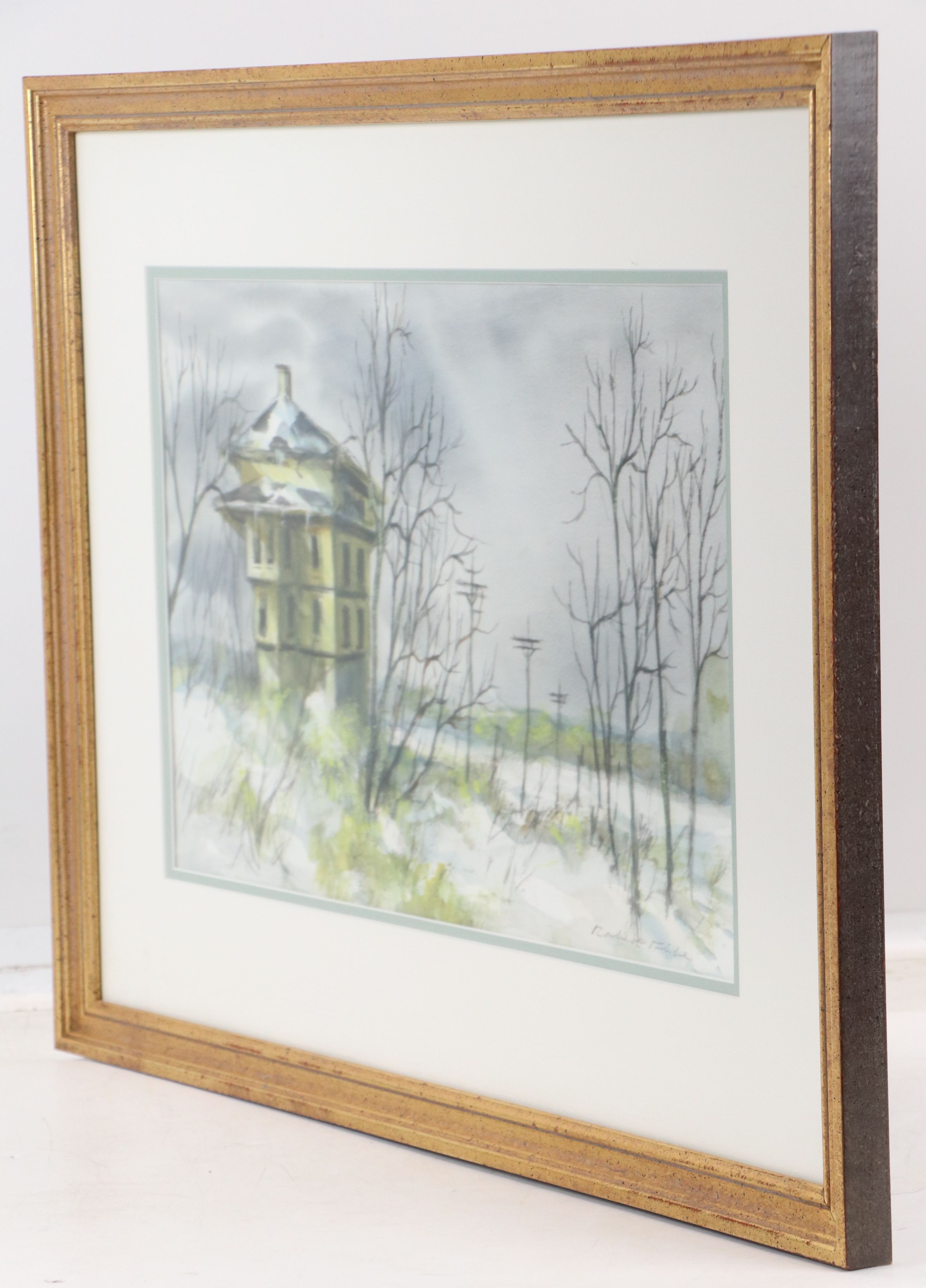 Robert Fabe Watercolor Painting of Lonely Winter House, Mid to Late 20th Century