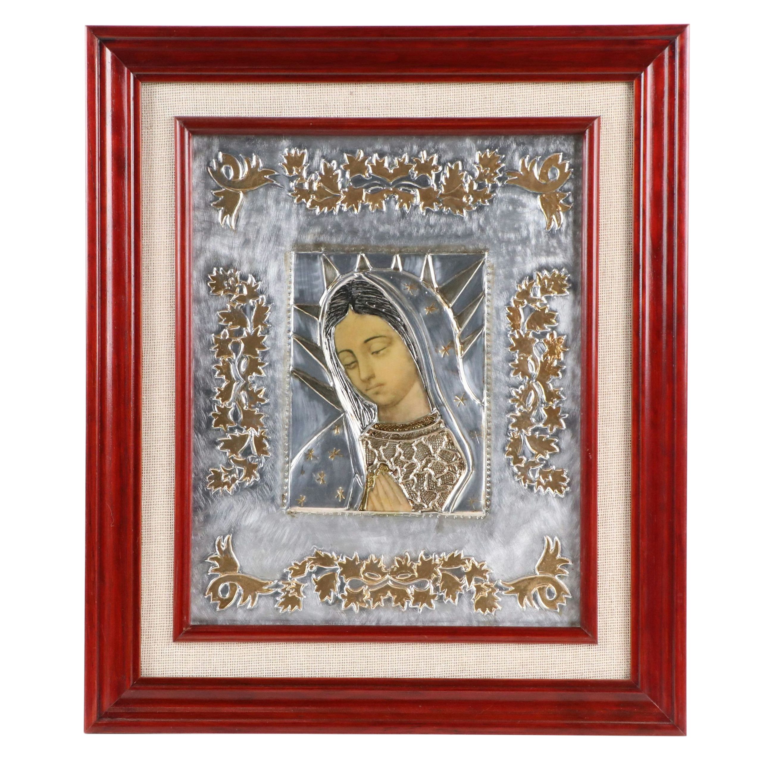 Tin Hojalata Mother Mary Folk Art, Mid to Late 20th Century