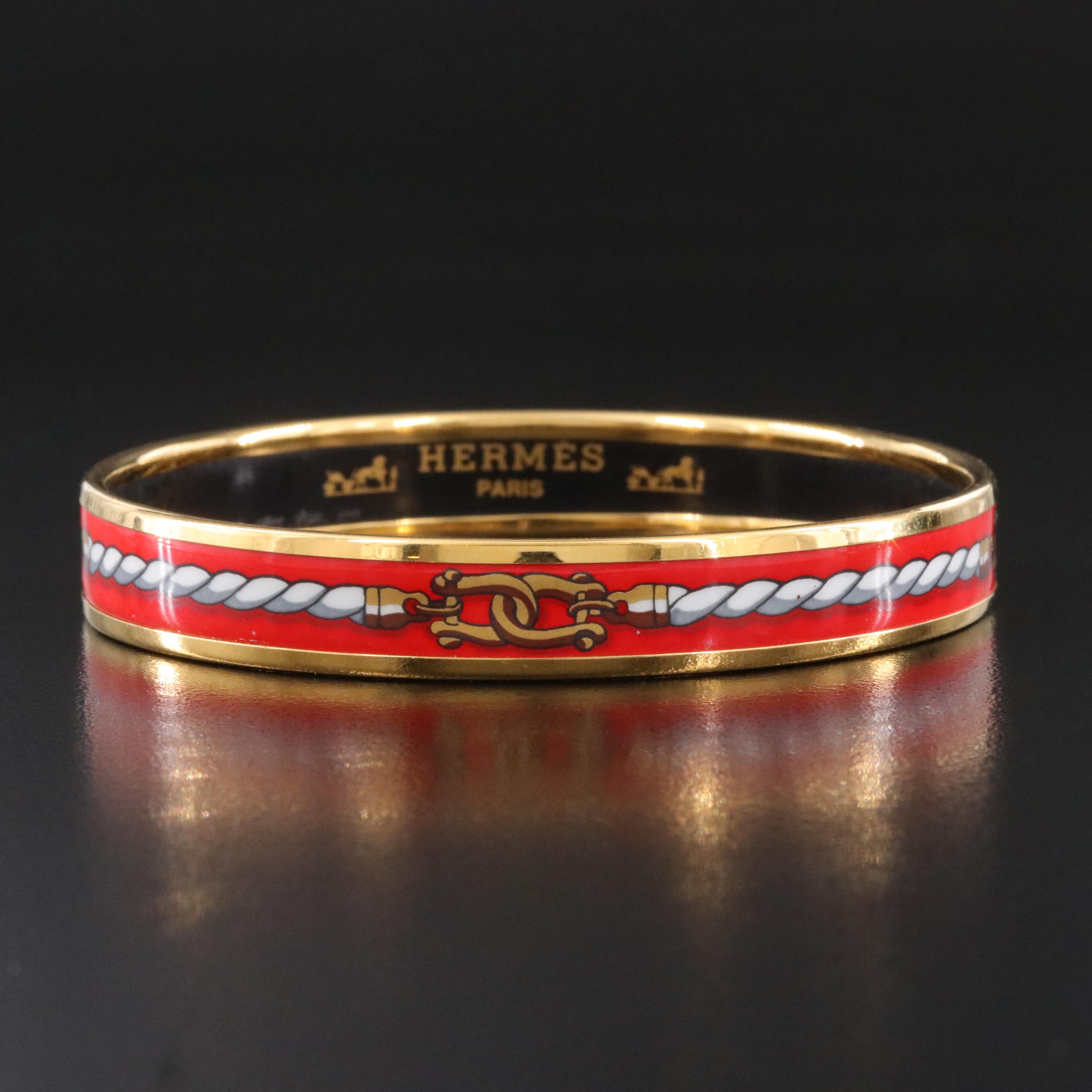 Hermès Rope Motif Narrow Red Enamel Bracelet