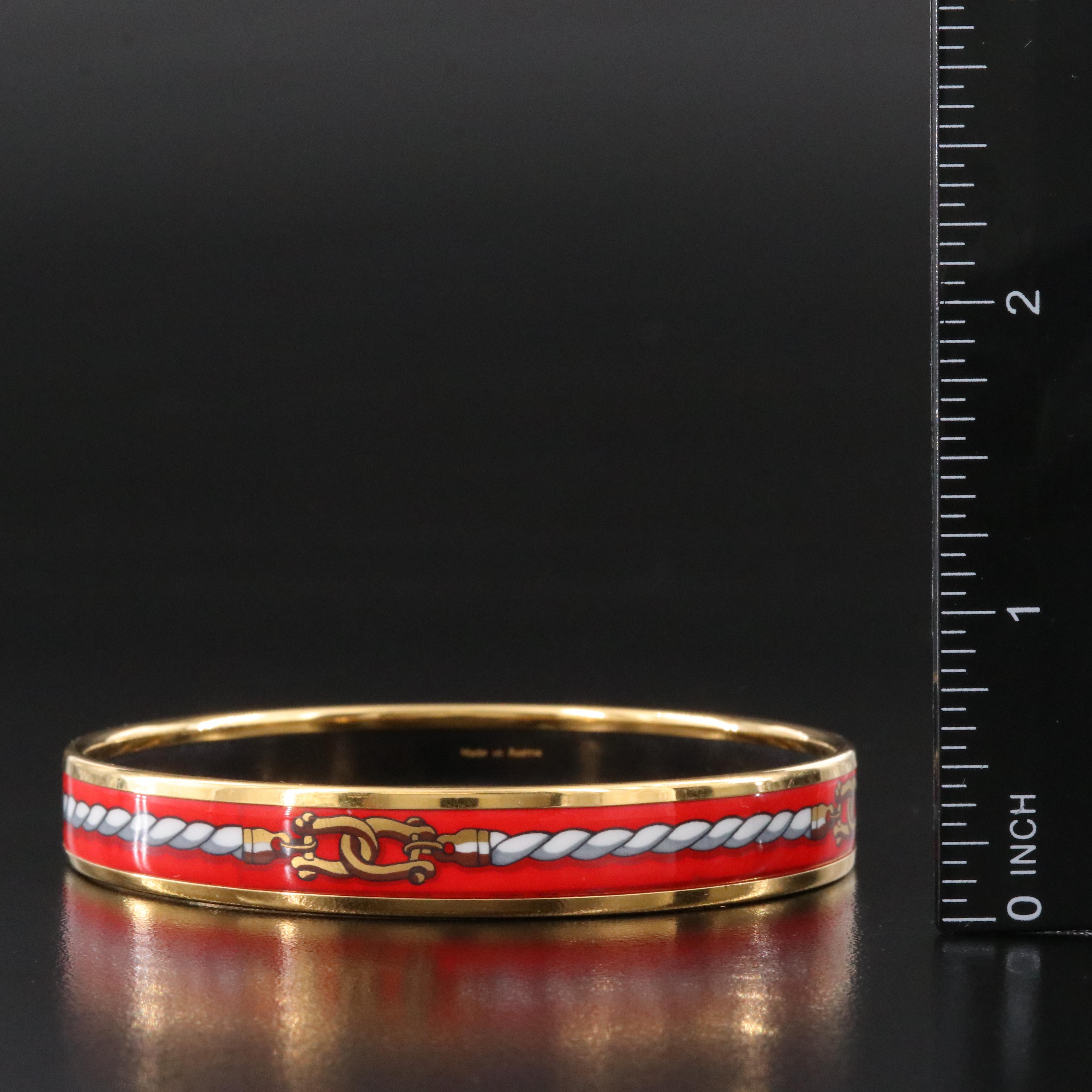 Hermès Rope Motif Narrow Red Enamel Bracelet