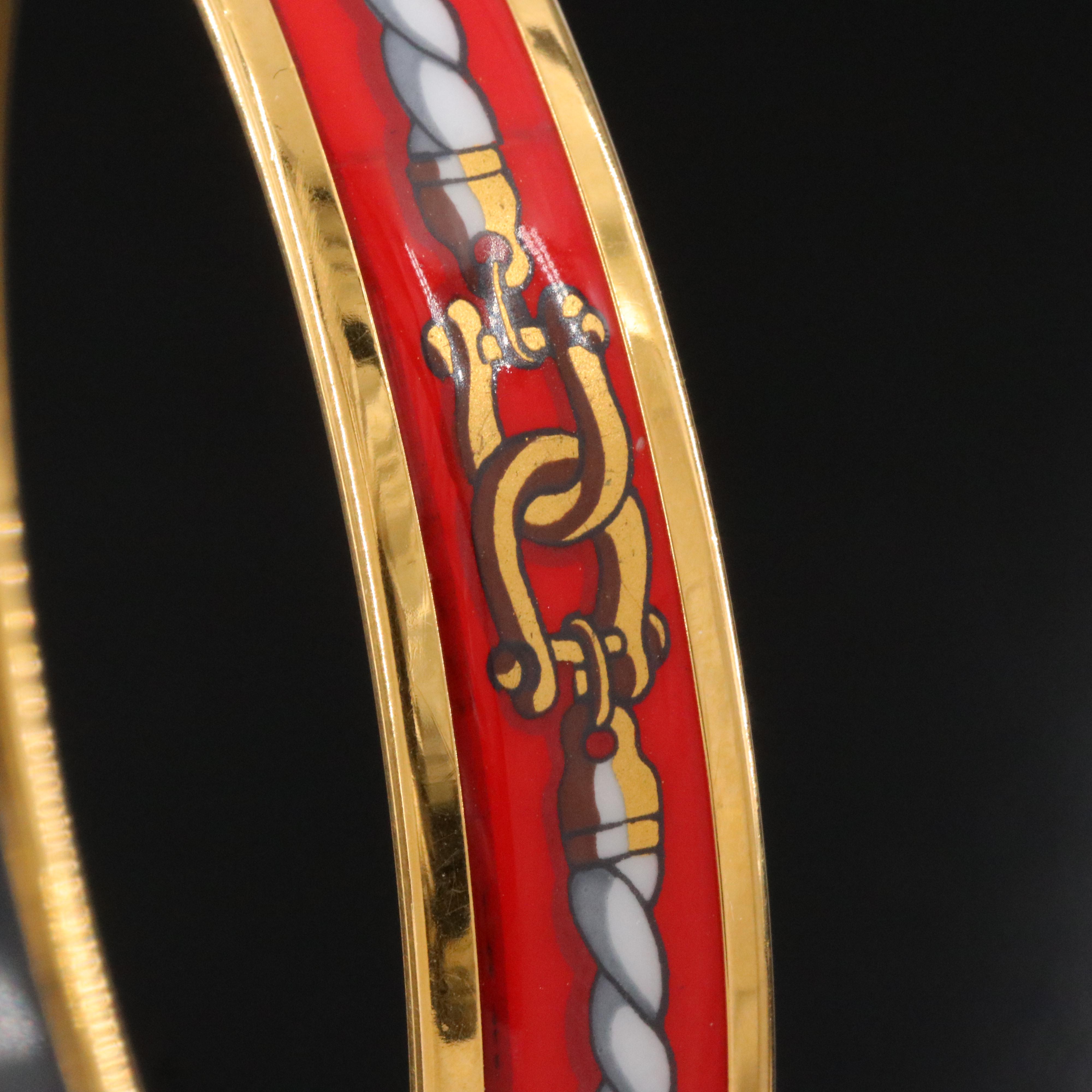 Hermès Rope Motif Narrow Red Enamel Bracelet