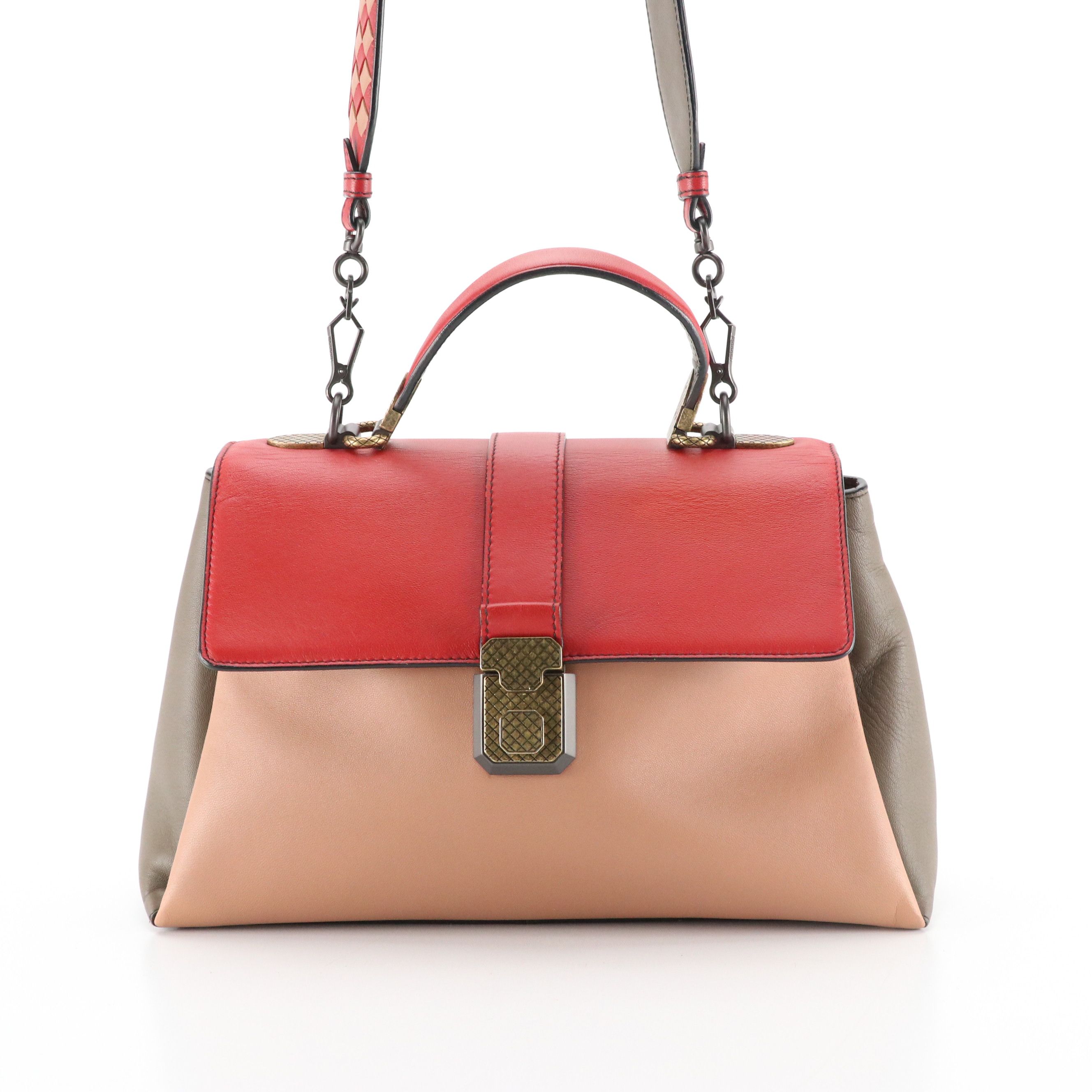 Bottega Veneta Piazza Top Handle Two-Way Bag in Tricolor Calfskin Leather