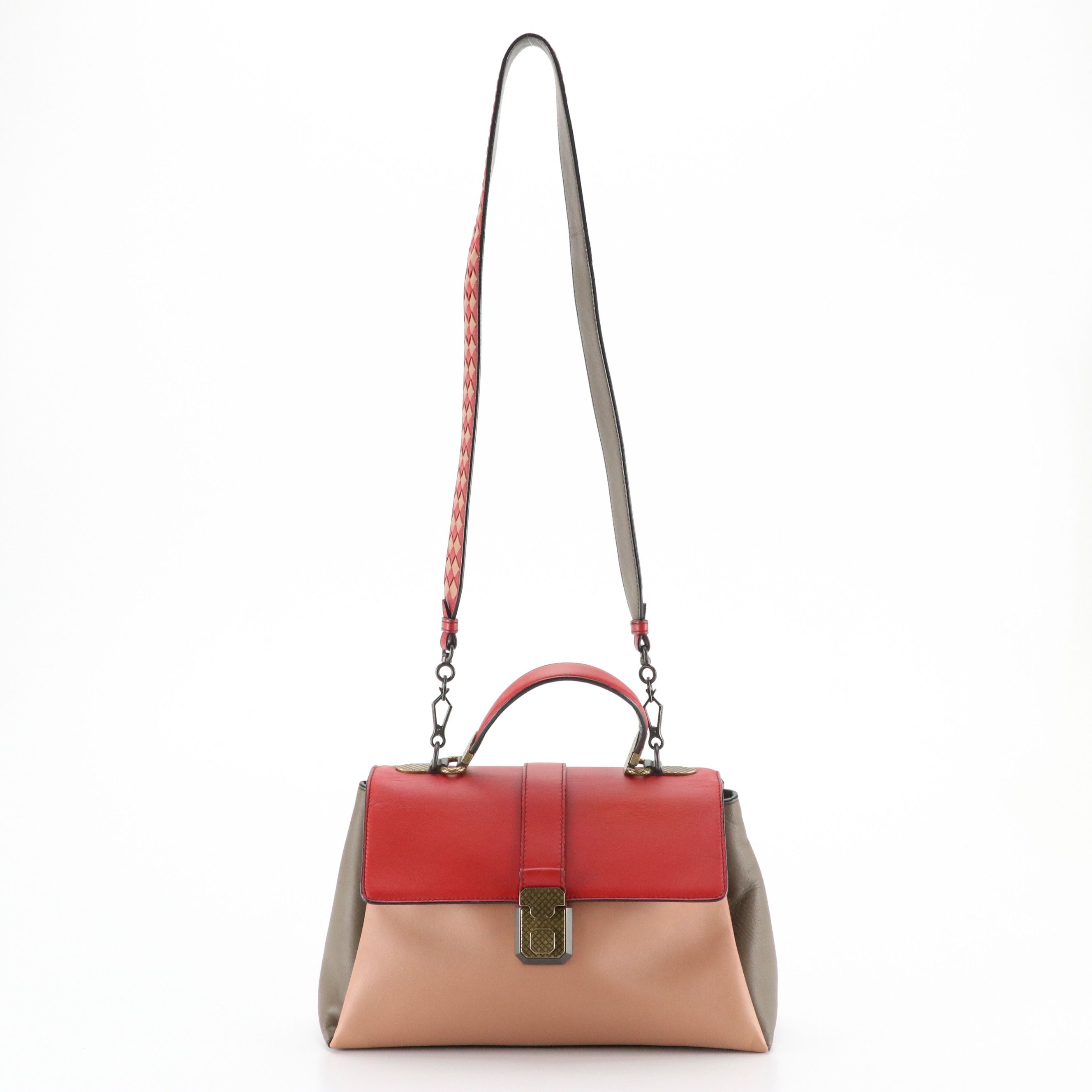 Bottega Veneta Piazza Top Handle Two-Way Bag in Tricolor Calfskin Leather